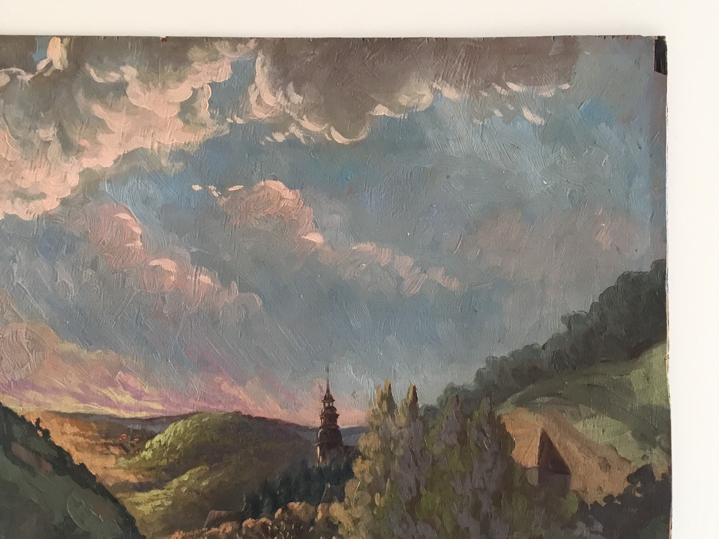 Vintage Landscape Painting | M. Carlier Habsburg 1900s, Austrian Oil on Wood Signed — photo 6 of 9
