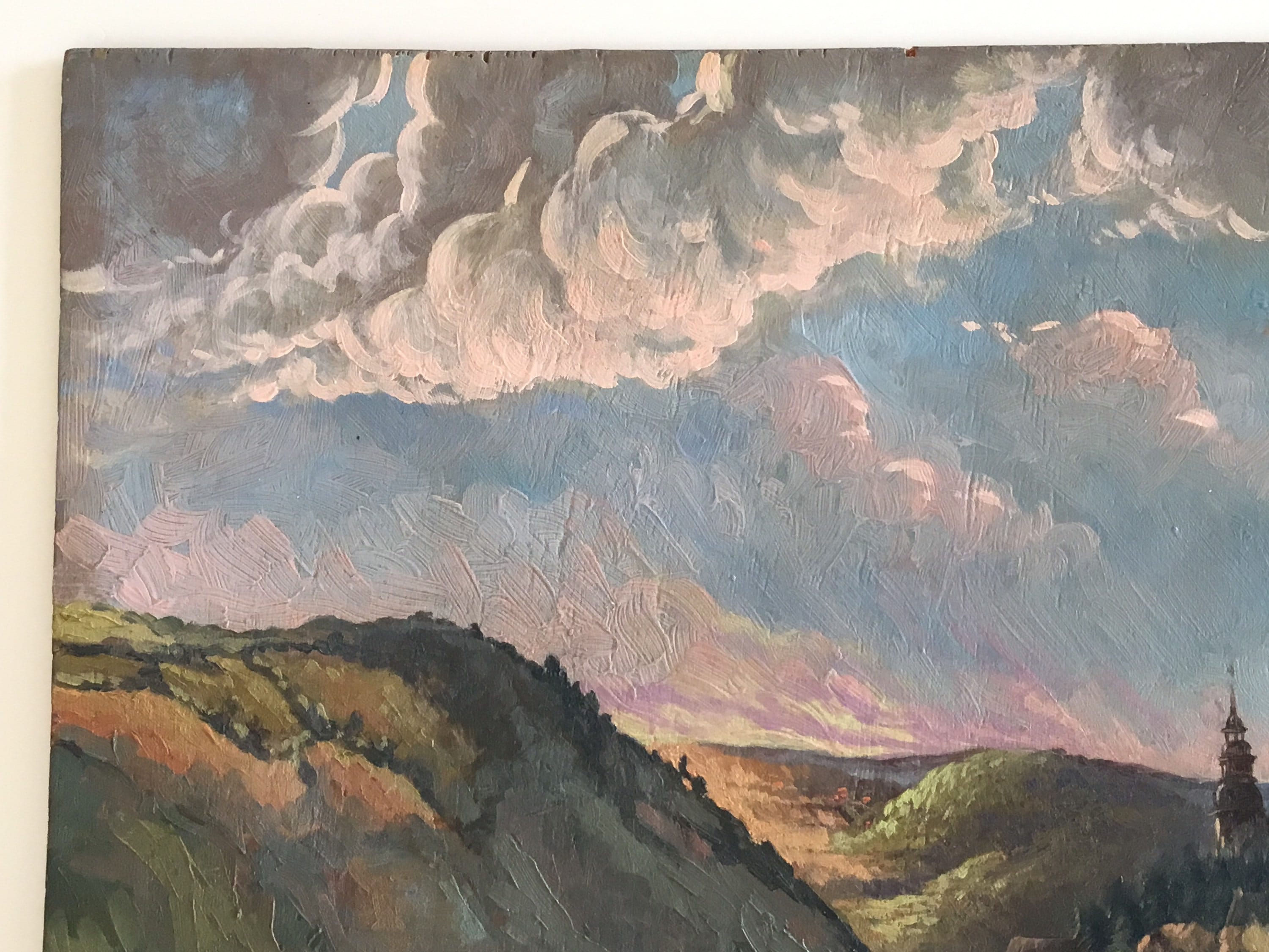 Vintage Landscape Painting | M. Carlier Habsburg 1900s, Austrian Oil on Wood Signed — photo 7 of 9