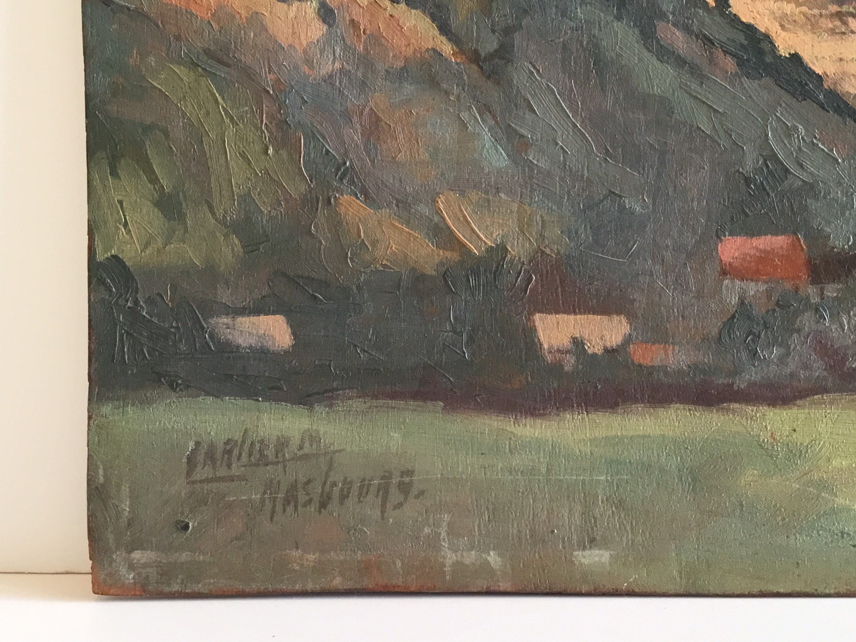Vintage Landscape Painting | M. Carlier Habsburg 1900s, Austrian Oil on Wood Signed — photo 8 of 9