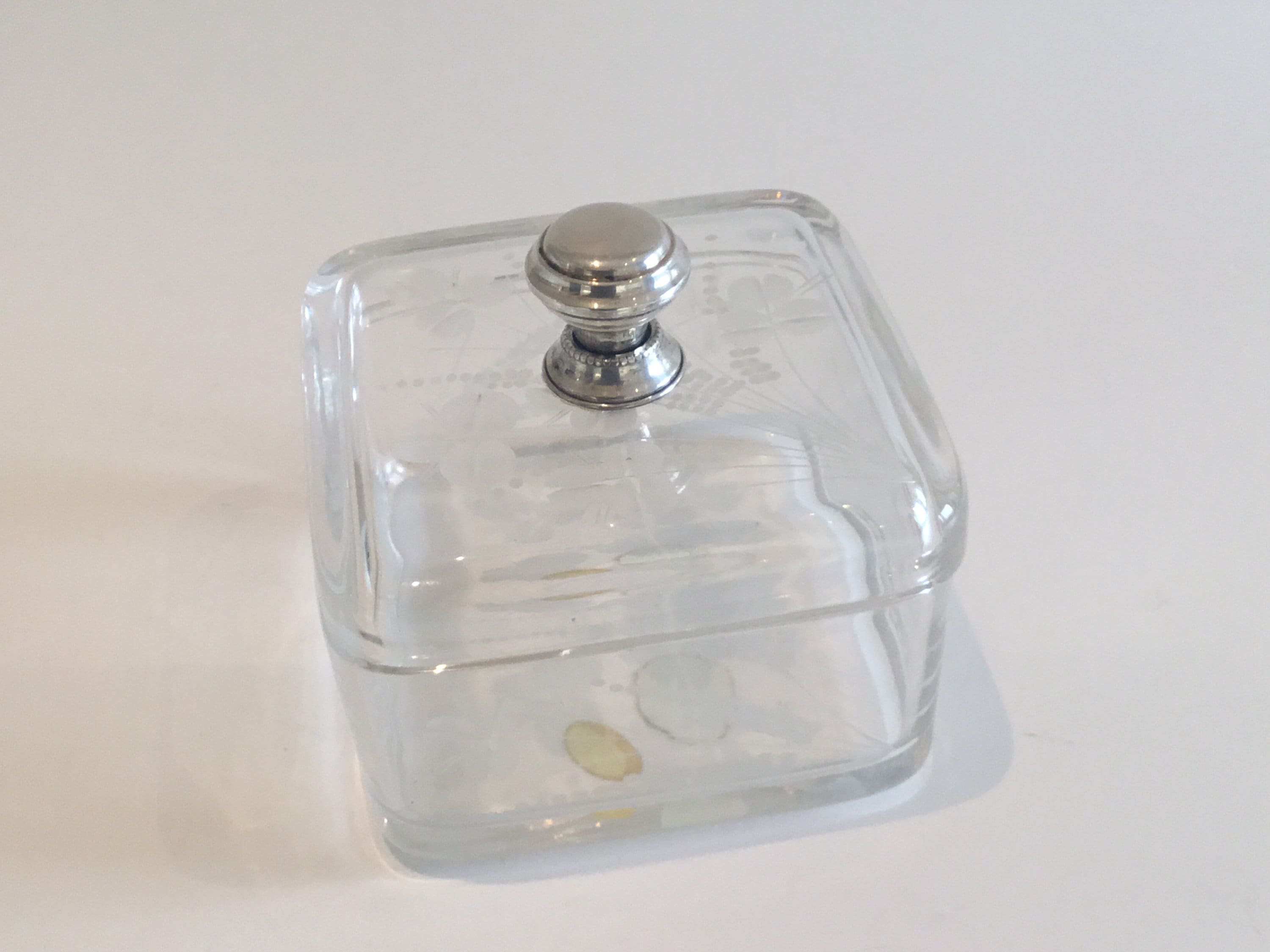 Vintage Crystal Box | 1970s Italy Hand Cut Floral, 800 Silver Knob — photo 2 of 11