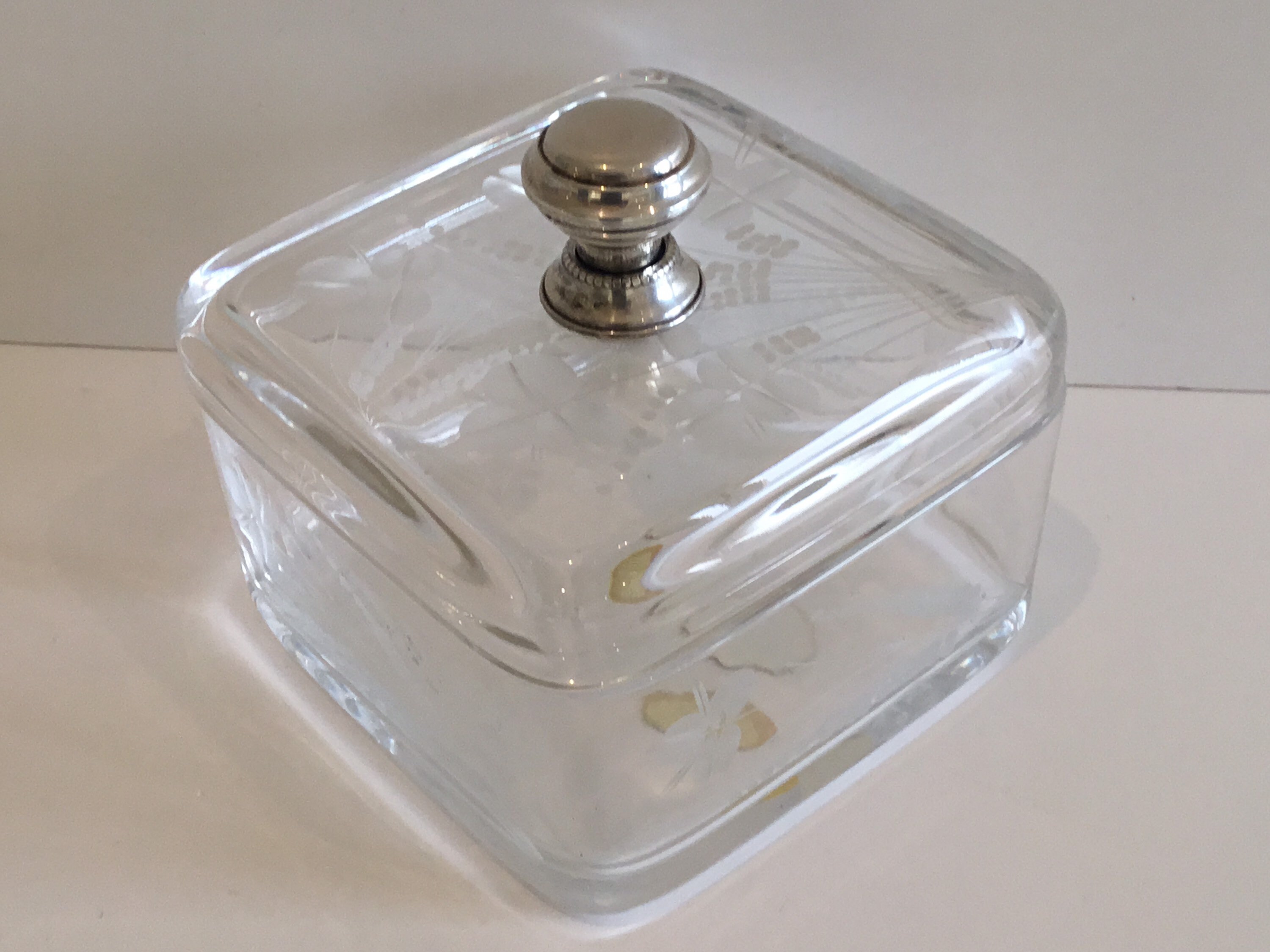 Vintage Crystal Box | 1970s Italy Hand Cut Floral, 800 Silver Knob — photo 3 of 11