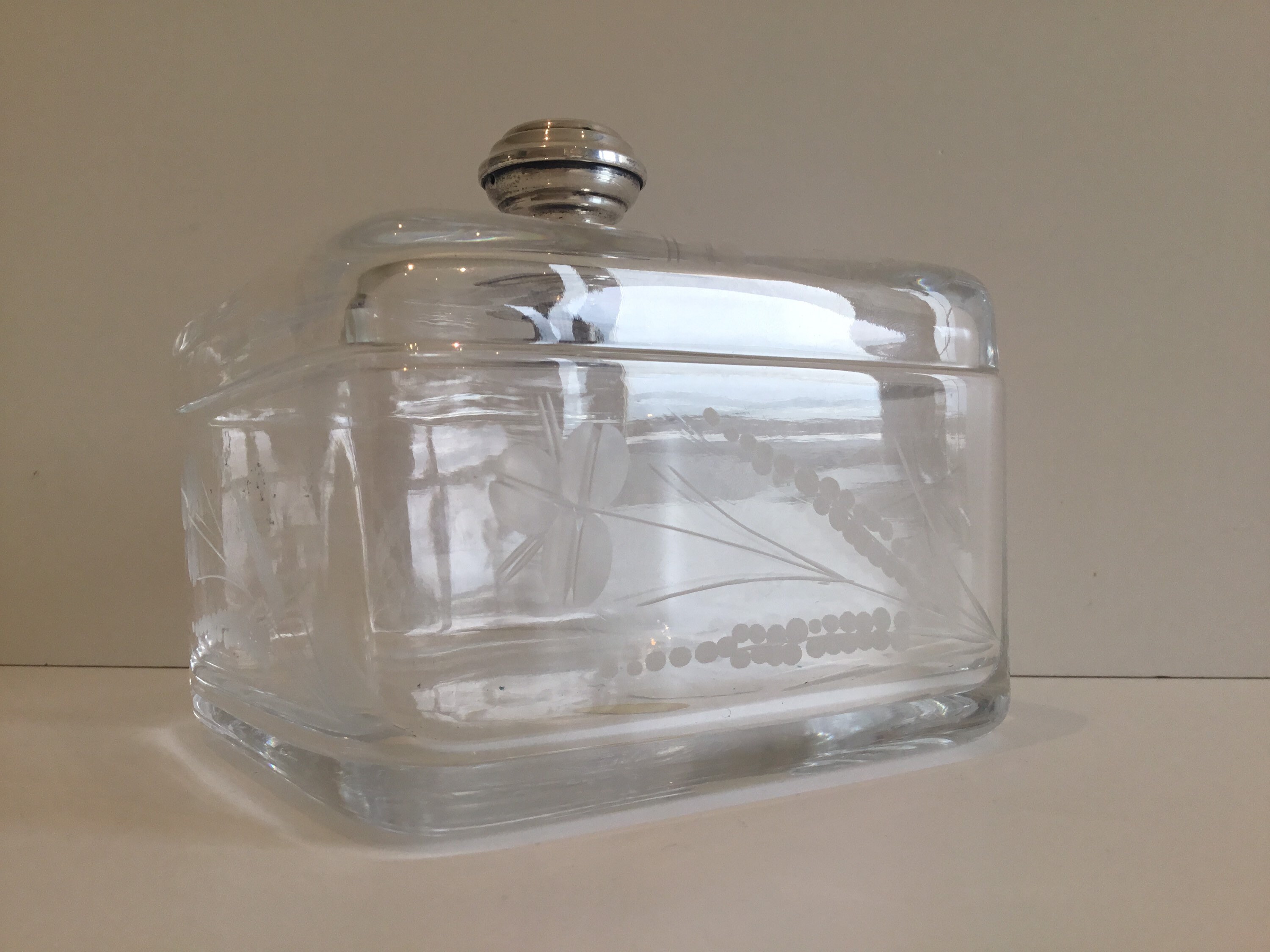 Vintage Crystal Box | 1970s Italy Hand Cut Floral, 800 Silver Knob — photo 4 of 11
