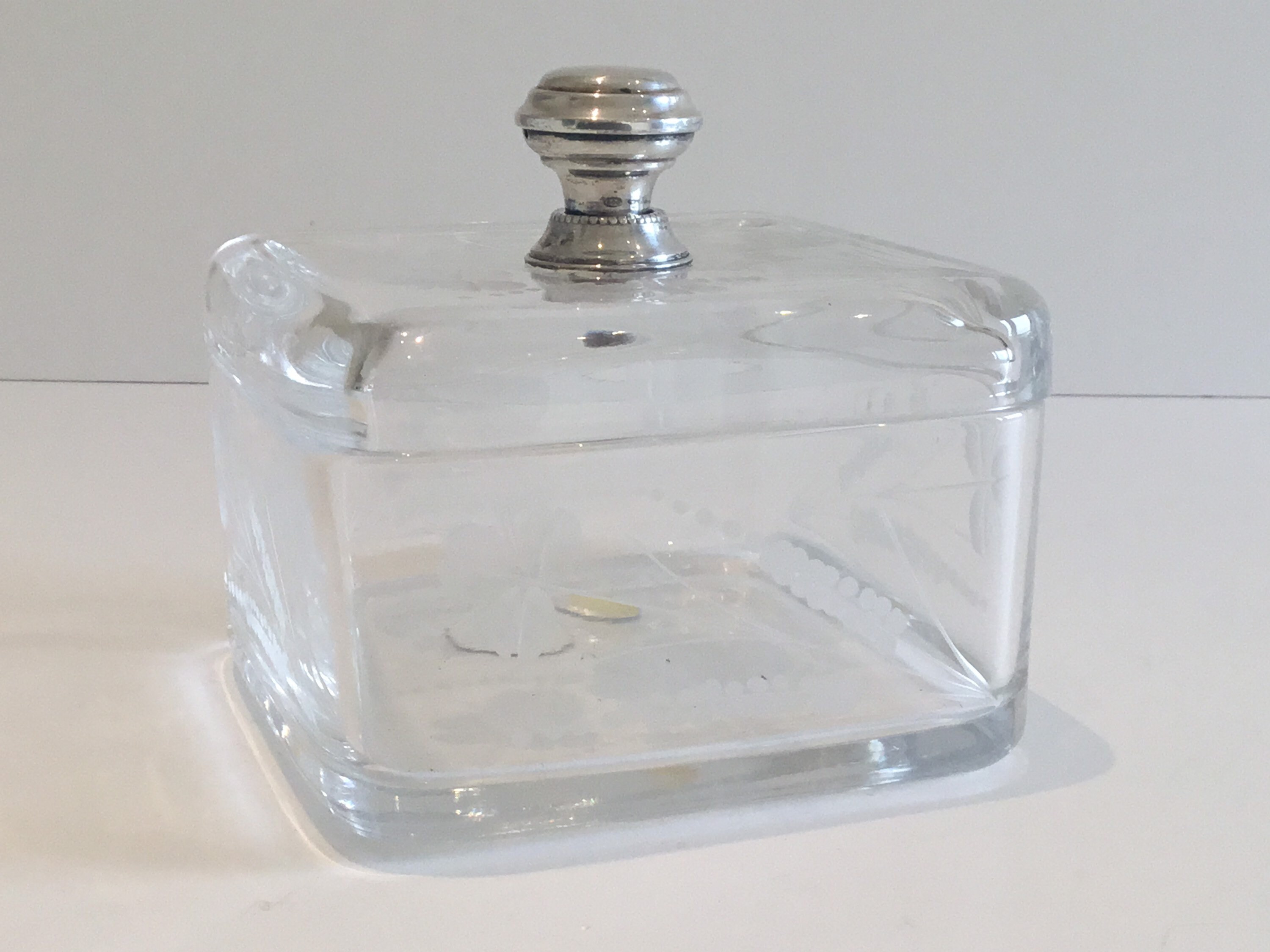 Vintage Crystal Box | 1970s Italy Hand Cut Floral, 800 Silver Knob — photo 5 of 11