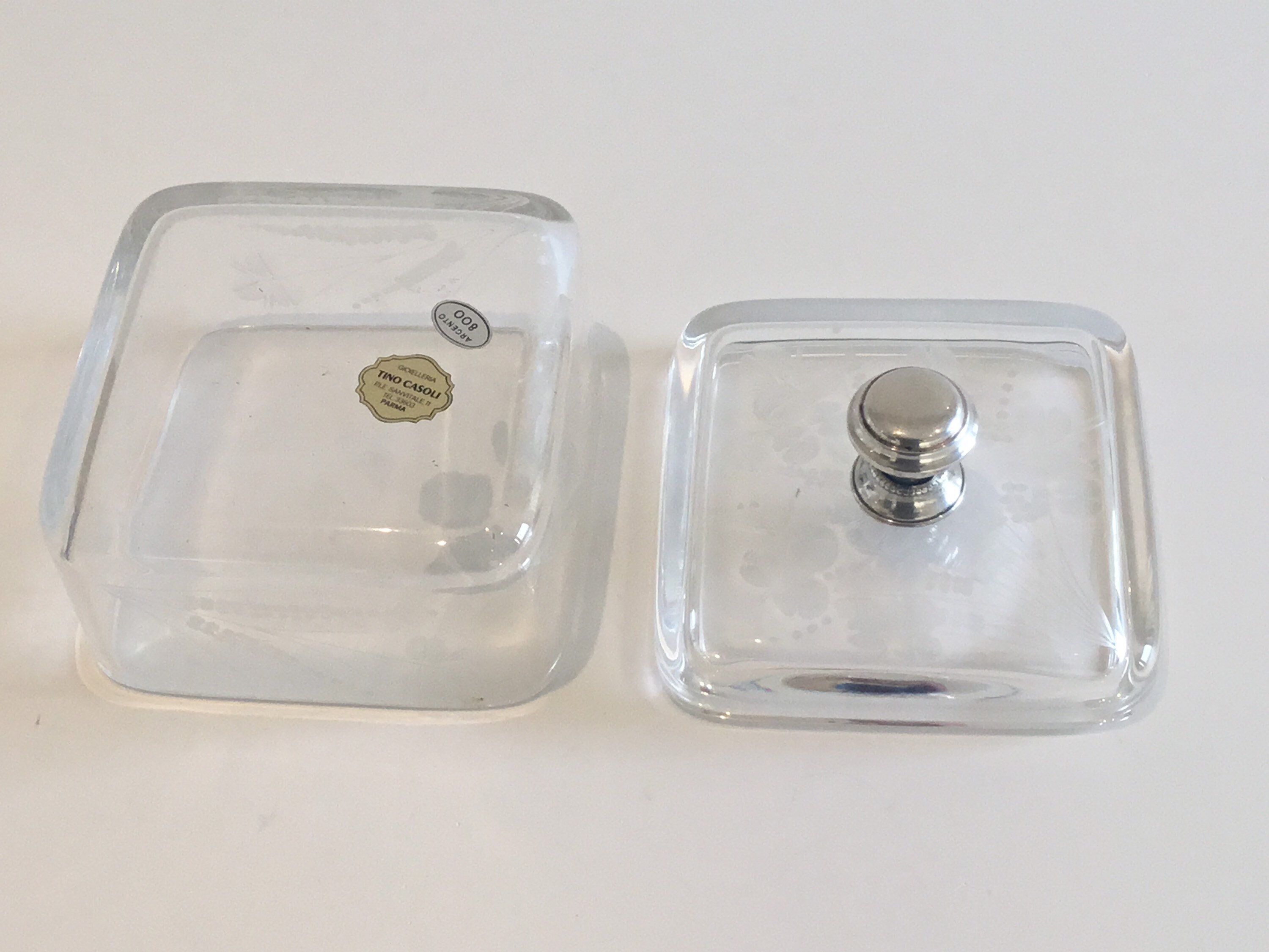 Vintage Crystal Box | 1970s Italy Hand Cut Floral, 800 Silver Knob — photo 6 of 11