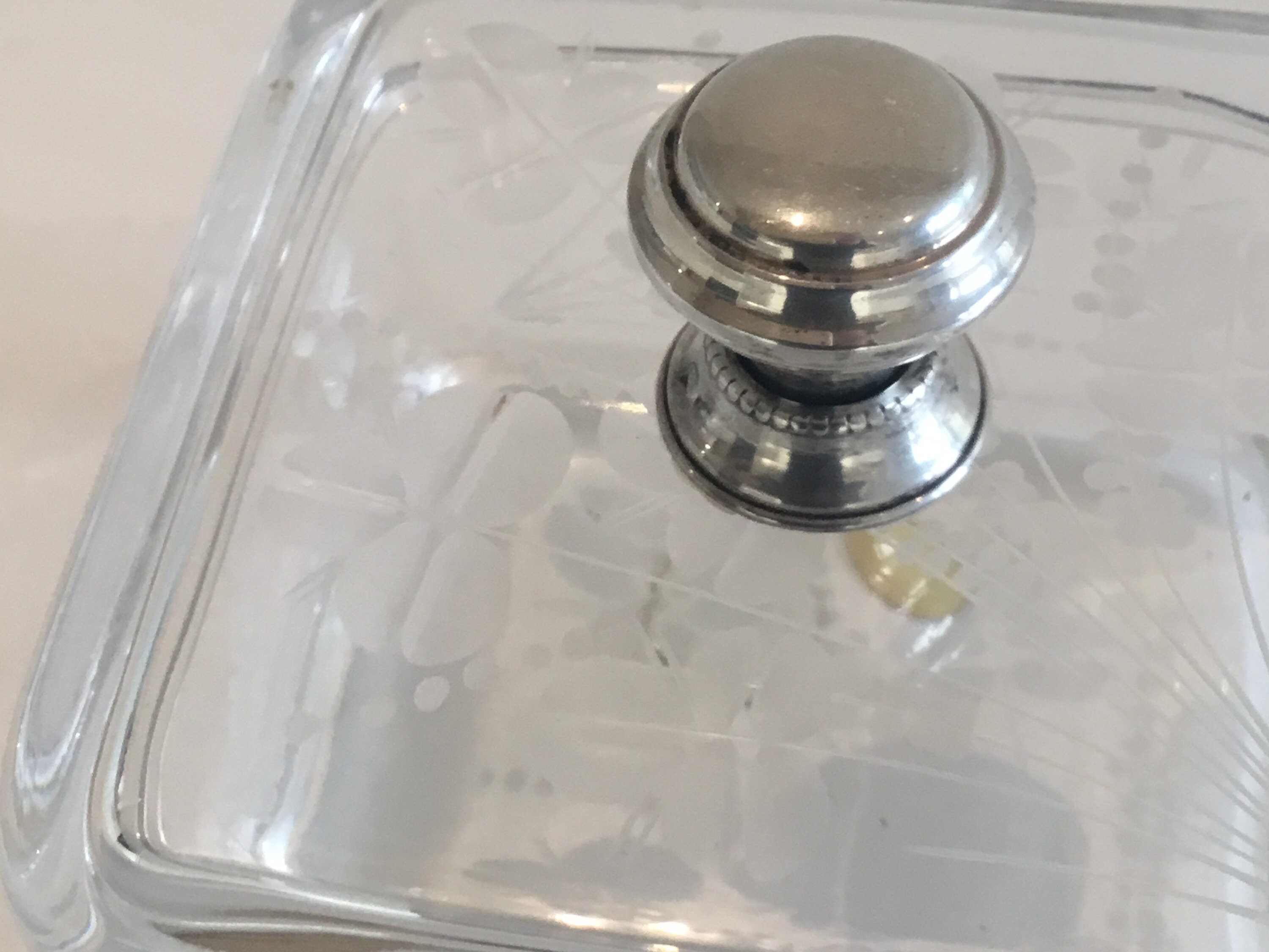 Vintage Crystal Box | 1970s Italy Hand Cut Floral, 800 Silver Knob — photo 7 of 11
