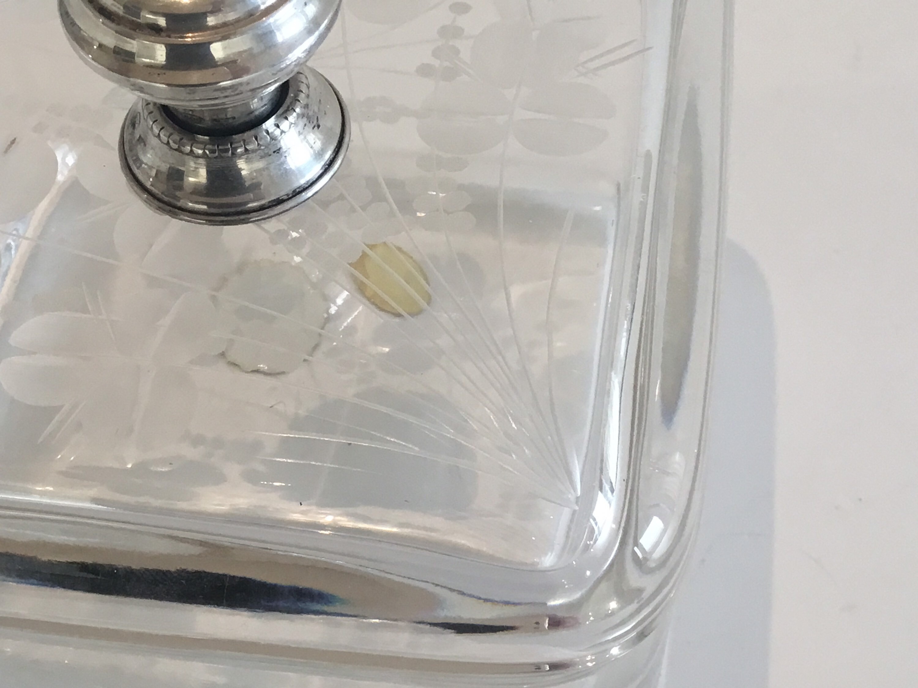 Vintage Crystal Box | 1970s Italy Hand Cut Floral, 800 Silver Knob — photo 8 of 11