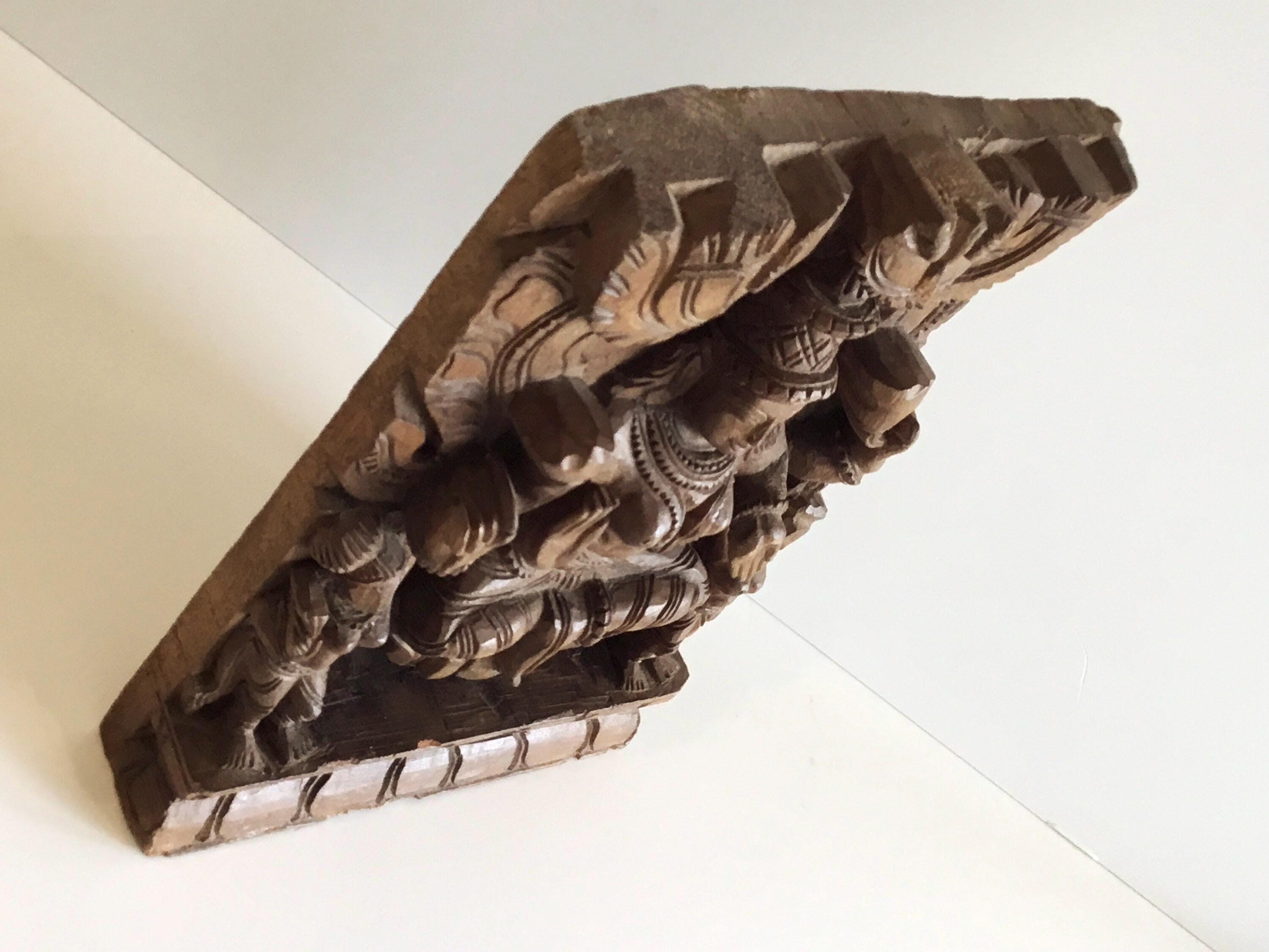 Vintage Wood Carving | 1930s Indian Shiva Panel, Hand-Carved Solid Wood Sculpture — photo 6 of 7
