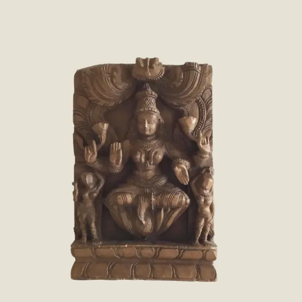 Vintage Wood Carving | 1930s Indian Shiva Panel, Hand-Carved Solid Wood Sculpture