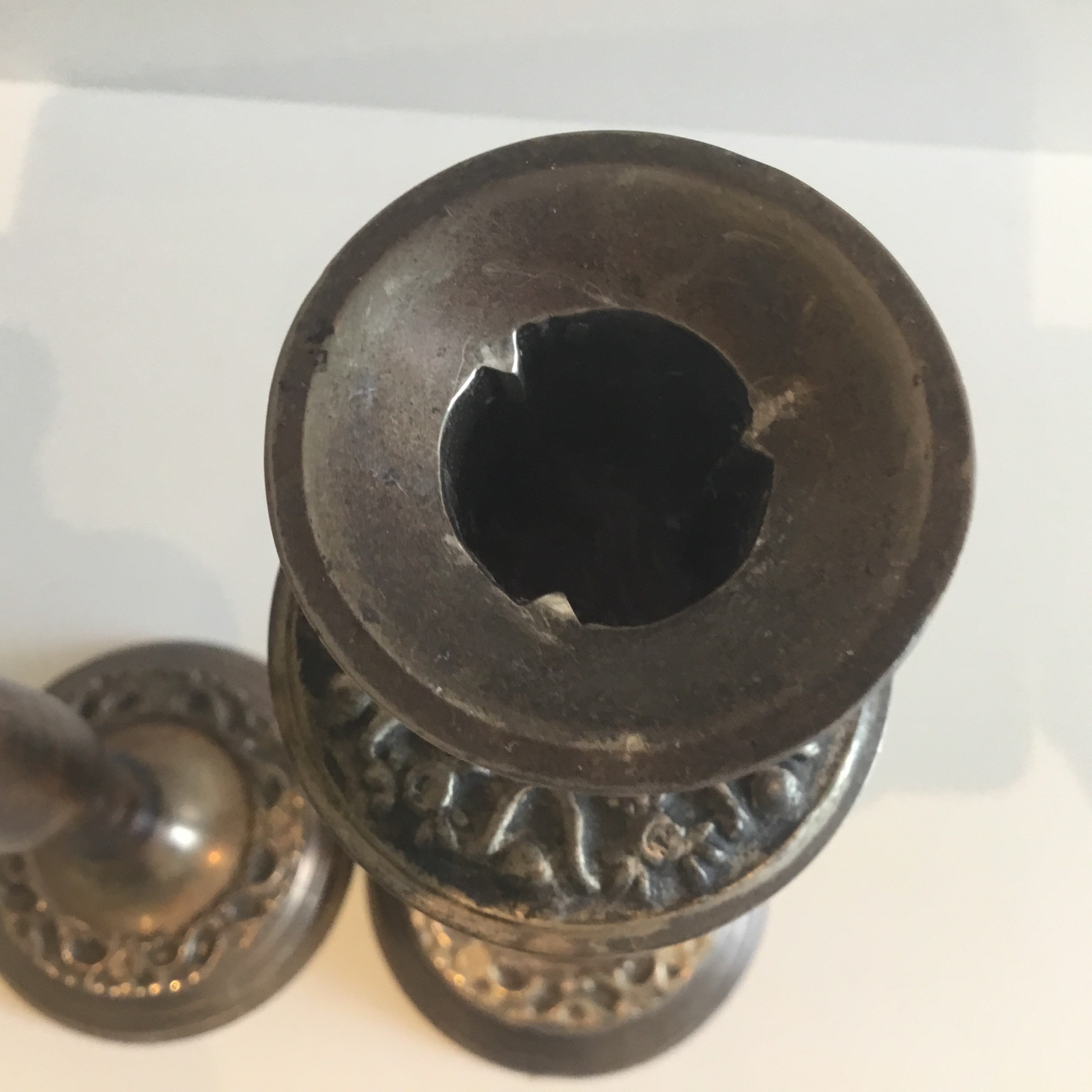 Antique Candlesticks Pair | 1930s French Metal & Solid Wood, Original Patina — photo 10 of 10