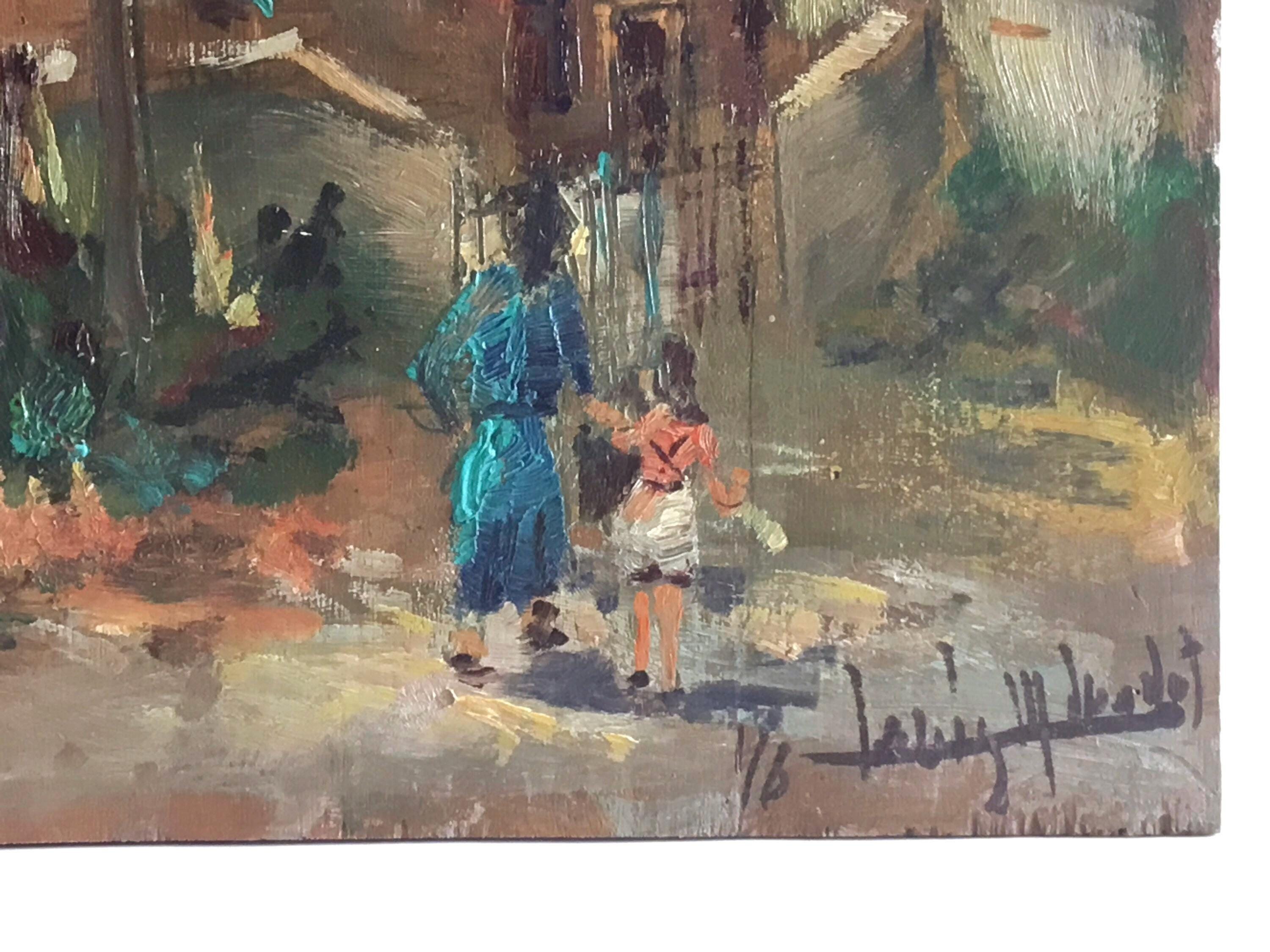 Vintage Painting | 1950s Cityscape by Louis-Marie Londot, Belgian Oil on Wood — photo 4 of 10