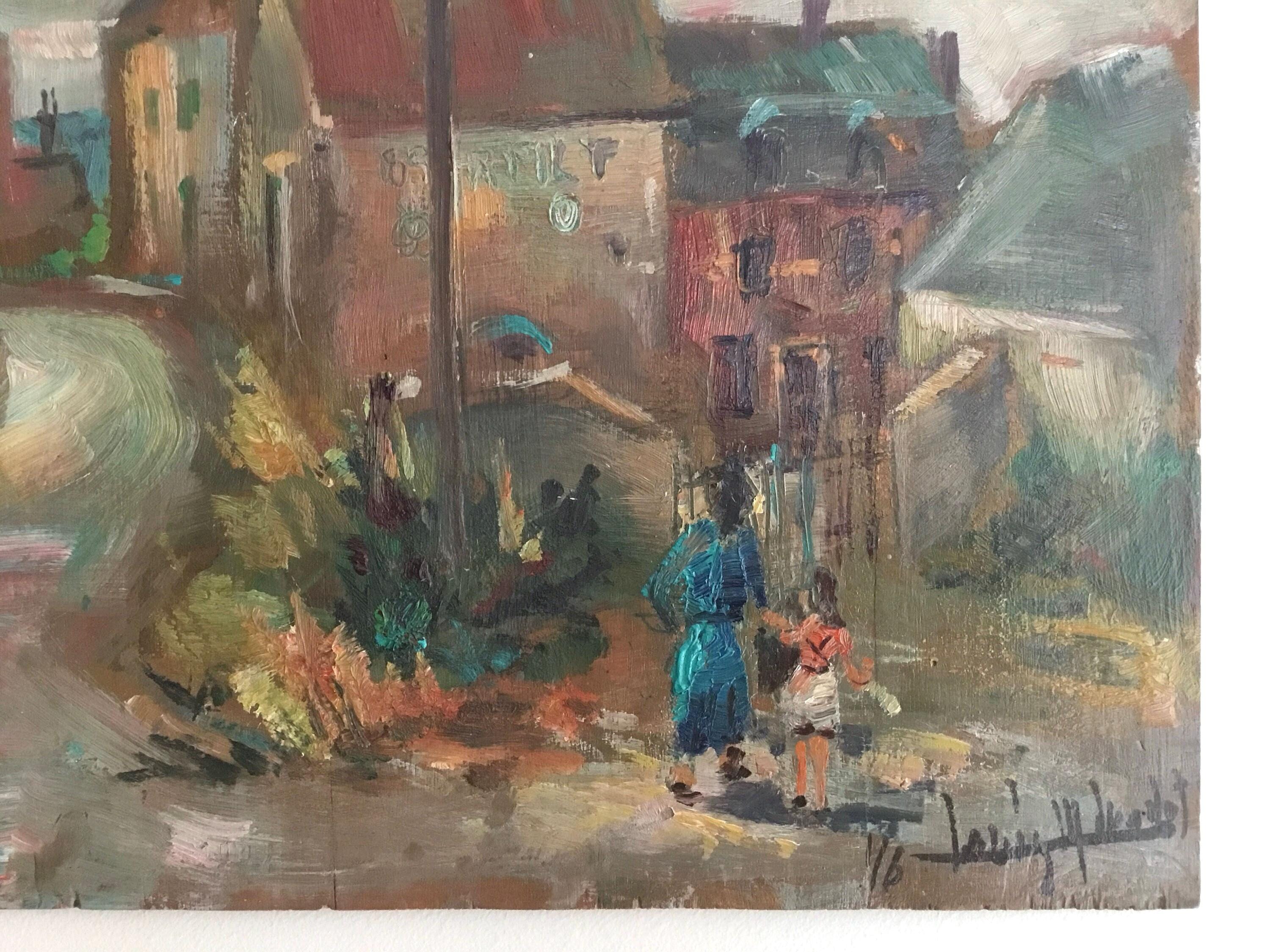 Vintage Painting | 1950s Cityscape by Louis-Marie Londot, Belgian Oil on Wood — photo 5 of 10
