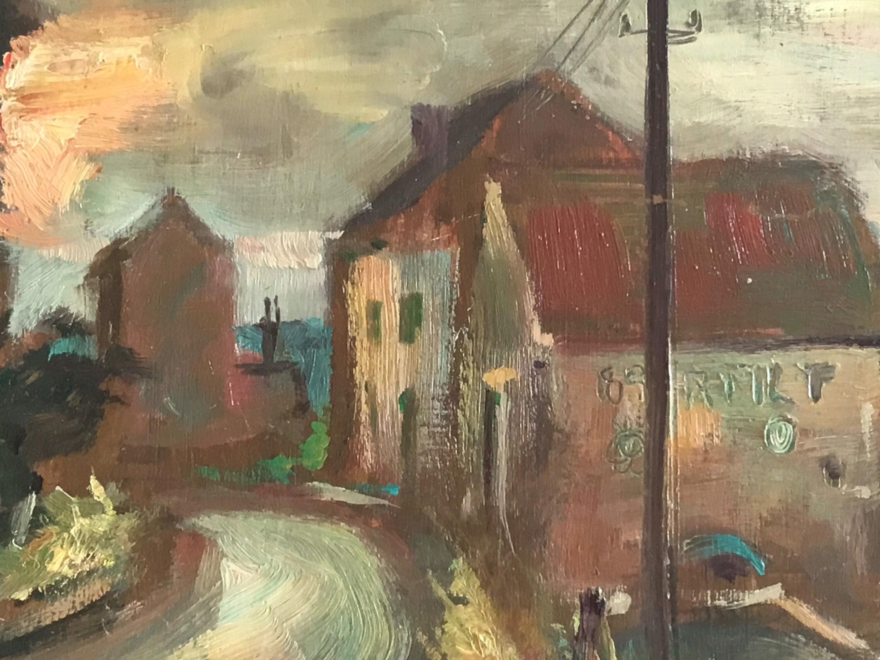 Vintage Painting | 1950s Cityscape by Louis-Marie Londot, Belgian Oil on Wood — photo 6 of 10