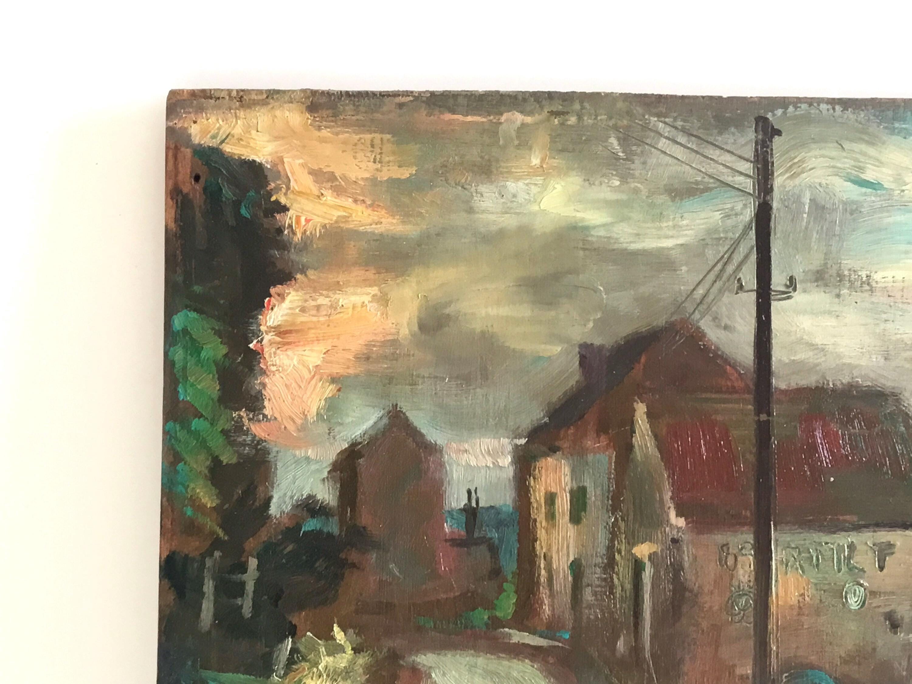 Vintage Painting | 1950s Cityscape by Louis-Marie Londot, Belgian Oil on Wood — photo 7 of 10