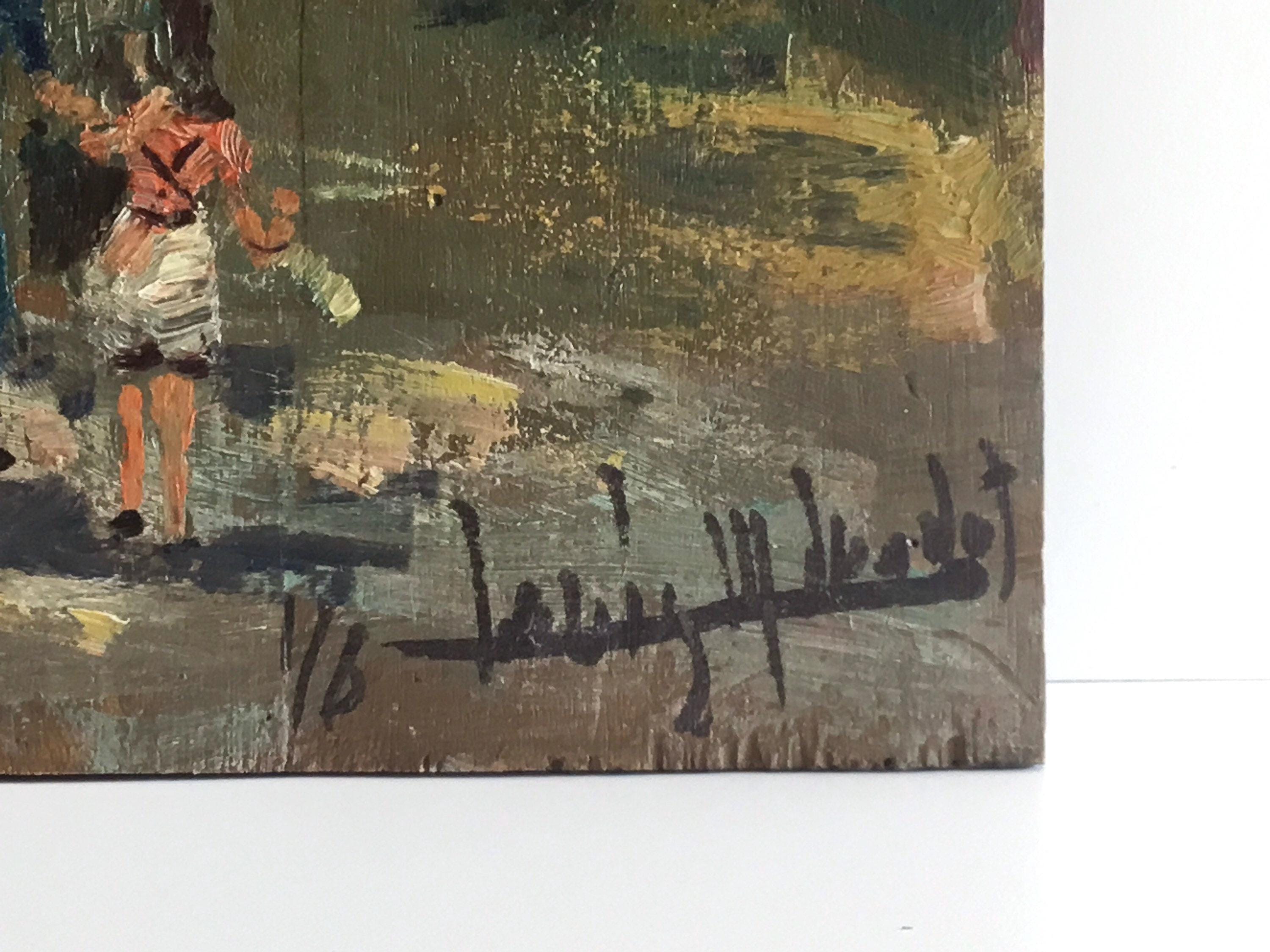 Vintage Painting | 1950s Cityscape by Louis-Marie Londot, Belgian Oil on Wood — photo 9 of 10