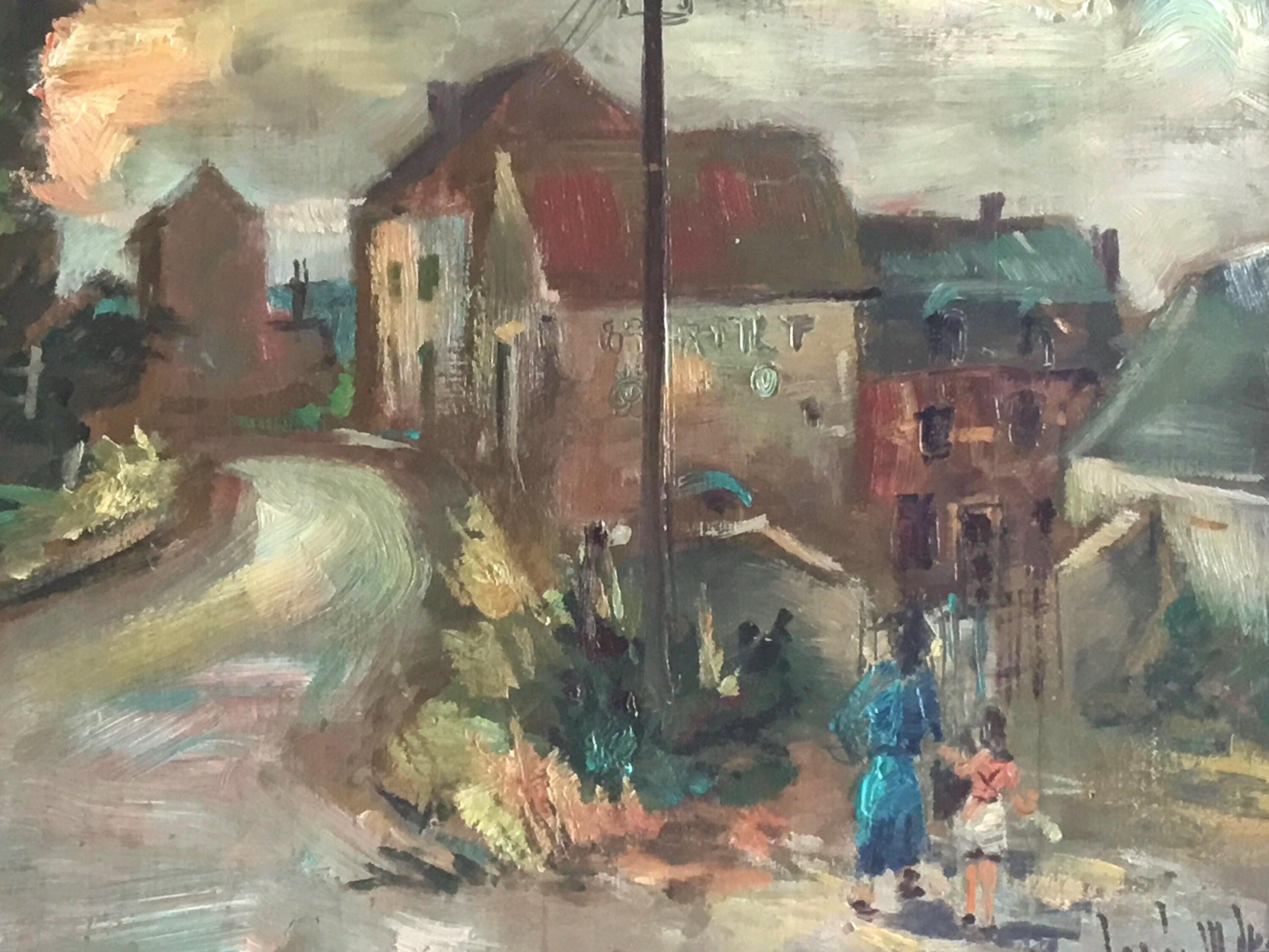 Vintage Painting | 1950s Cityscape by Louis-Marie Londot, Belgian Oil on Wood