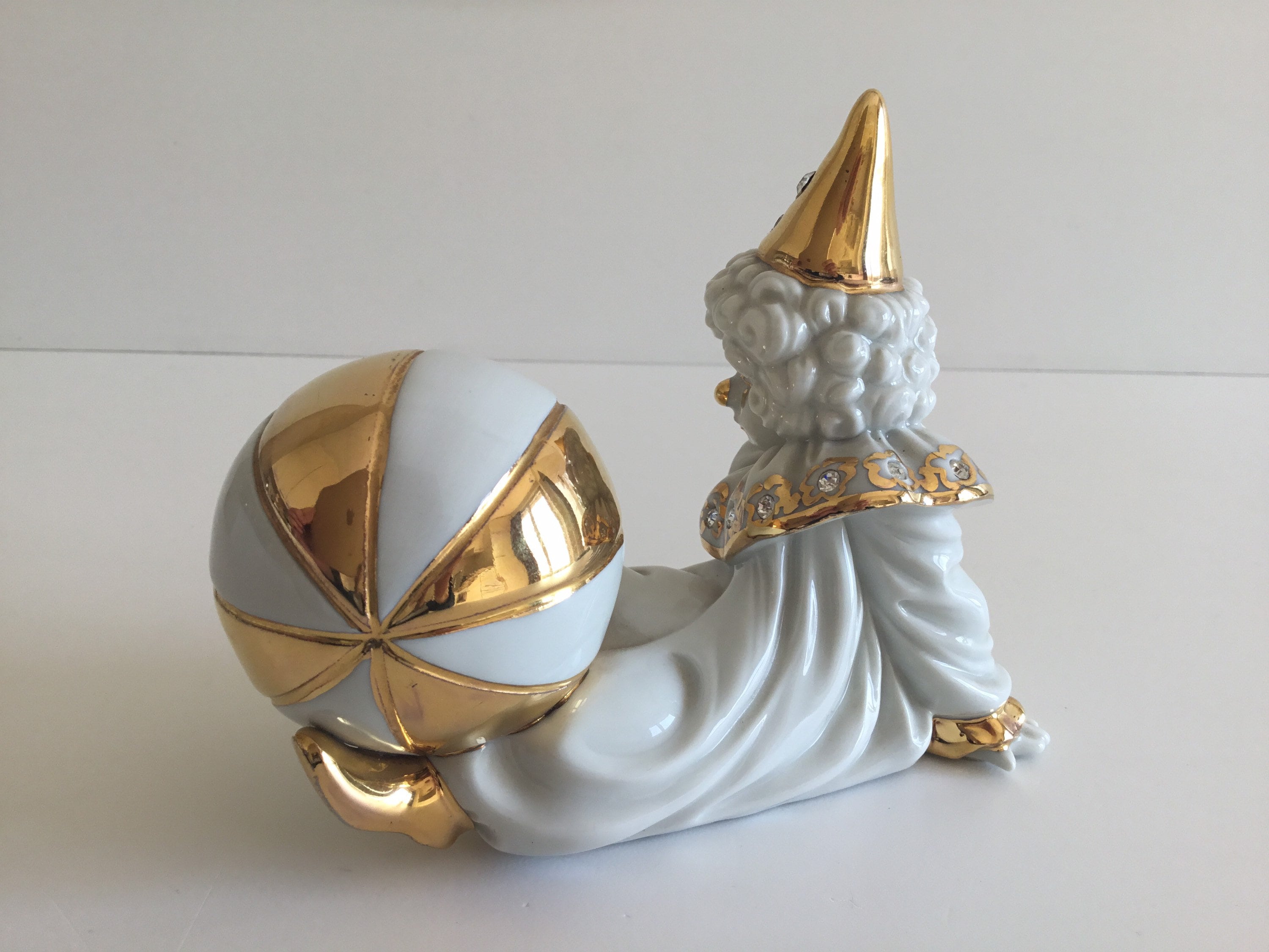 Vintage Italian Figurine | Swarovski Crystal RG Capodimonte Clown, 24k Gold 1970s — photo 4 of 10