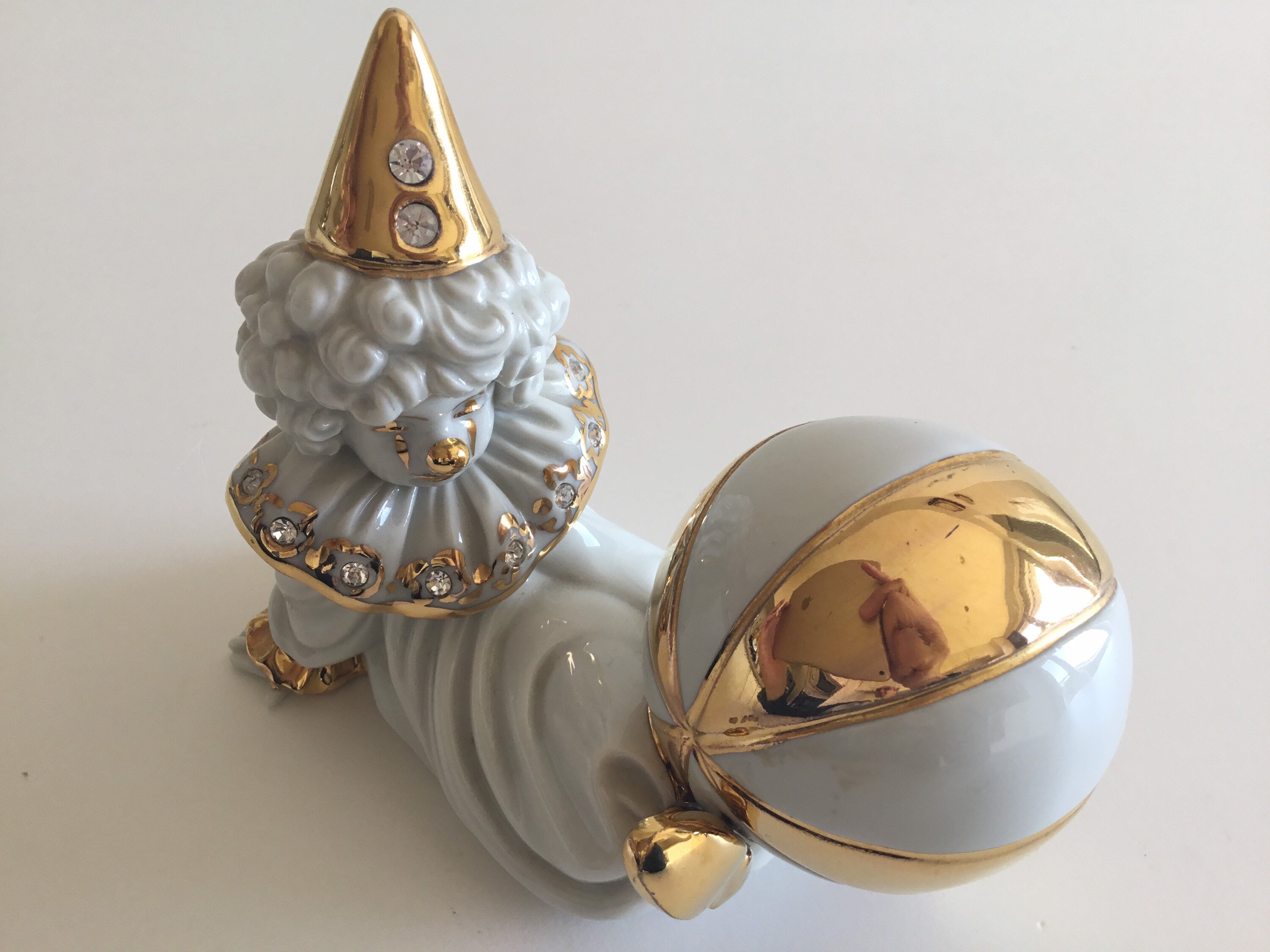Vintage Italian Figurine | Swarovski Crystal RG Capodimonte Clown, 24k Gold 1970s — photo 7 of 10