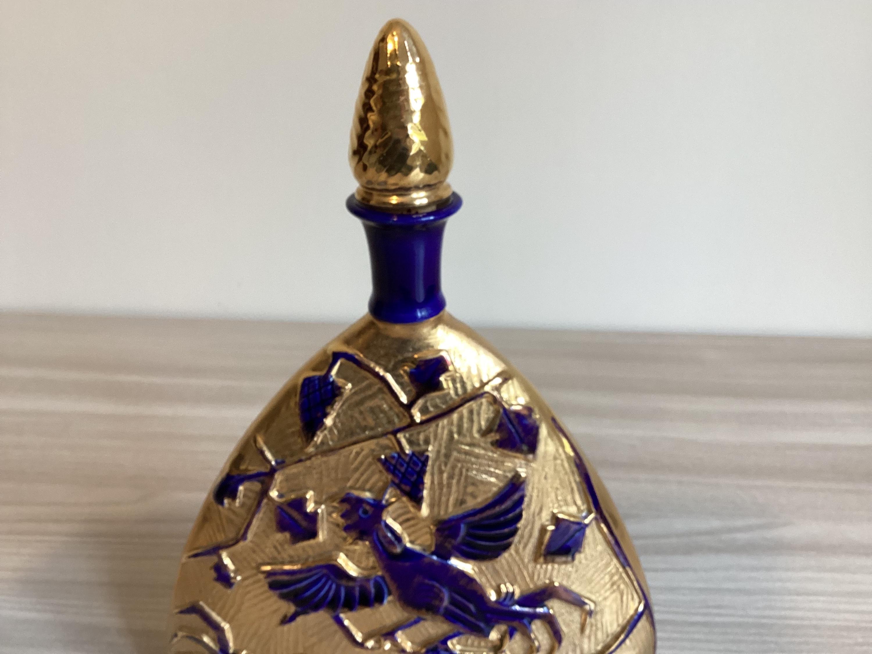 Vintage Italian Bottle | 1930s Art Deco Cobalt Blue & Gold, Ceramic Pine Cone Stopper — photo 8 of 10