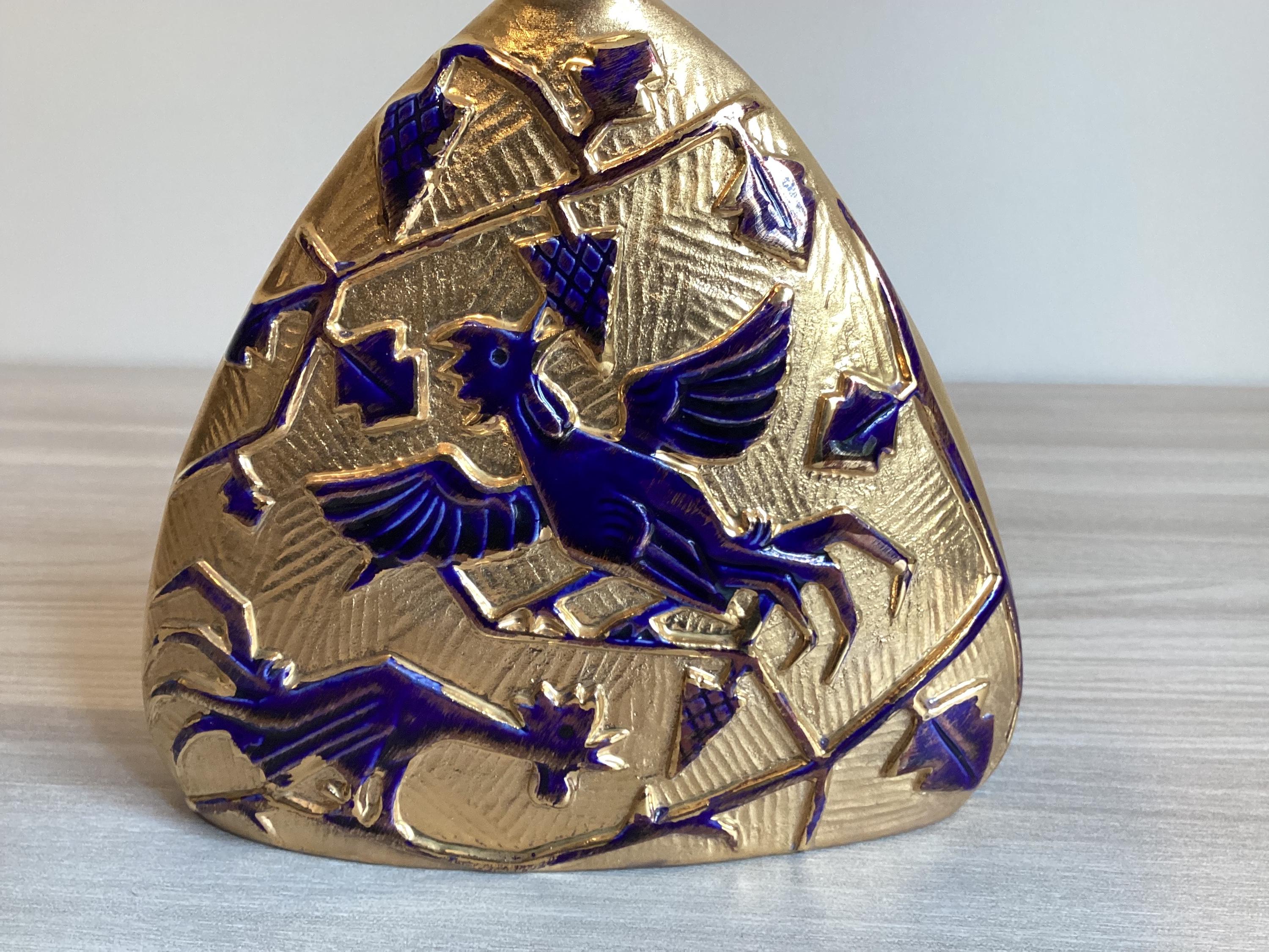 Vintage Italian Bottle | 1930s Art Deco Cobalt Blue & Gold, Ceramic Pine Cone Stopper — photo 10 of 10