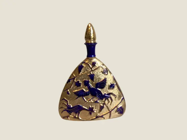 Vintage Italian Bottle | 1930s Art Deco Cobalt Blue & Gold, Ceramic Pine Cone Stopper
