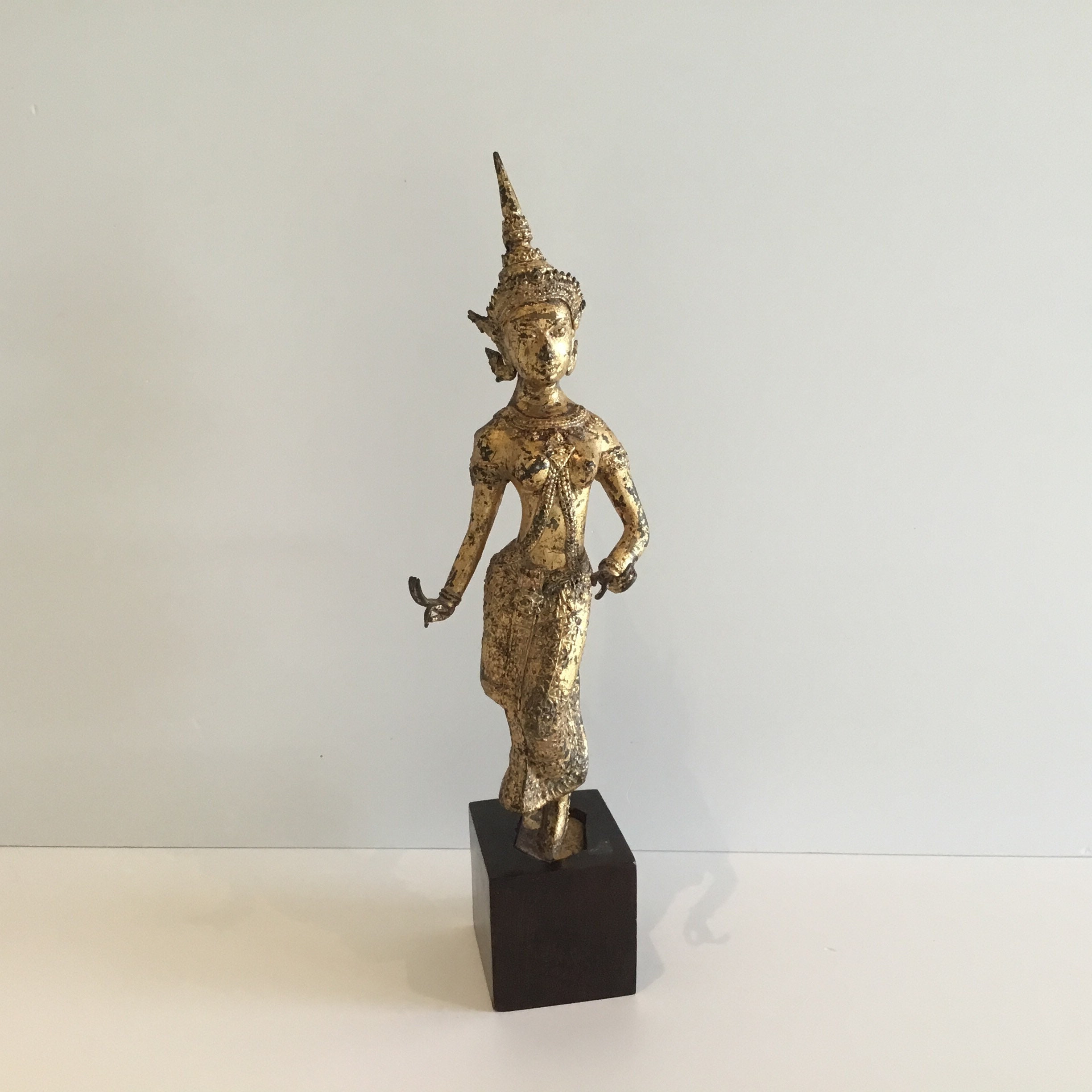 Bronze Statue Theppanom Temple Dancer Thailand 1900s Gilded Sculpture — photo 2 of 11