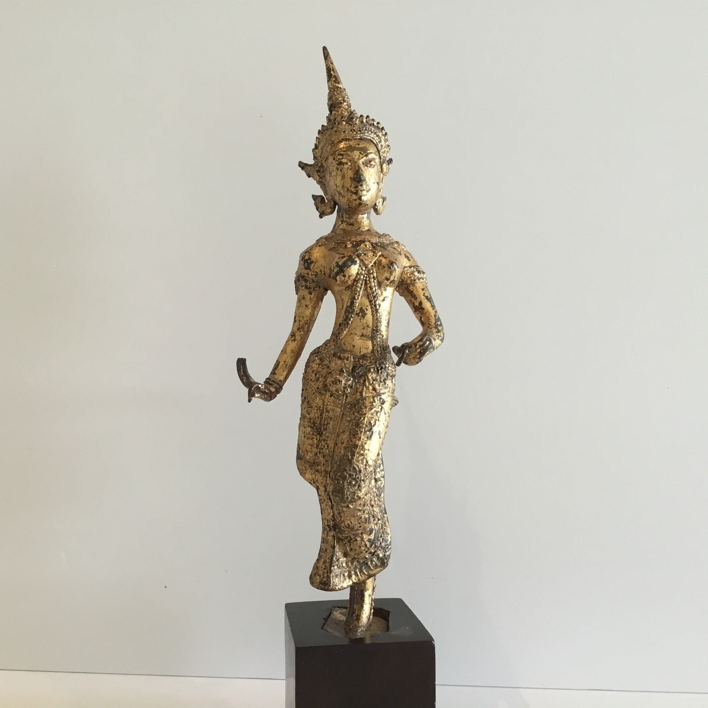 Bronze Statue Theppanom Temple Dancer Thailand 1900s Gilded Sculpture — photo 3 of 11