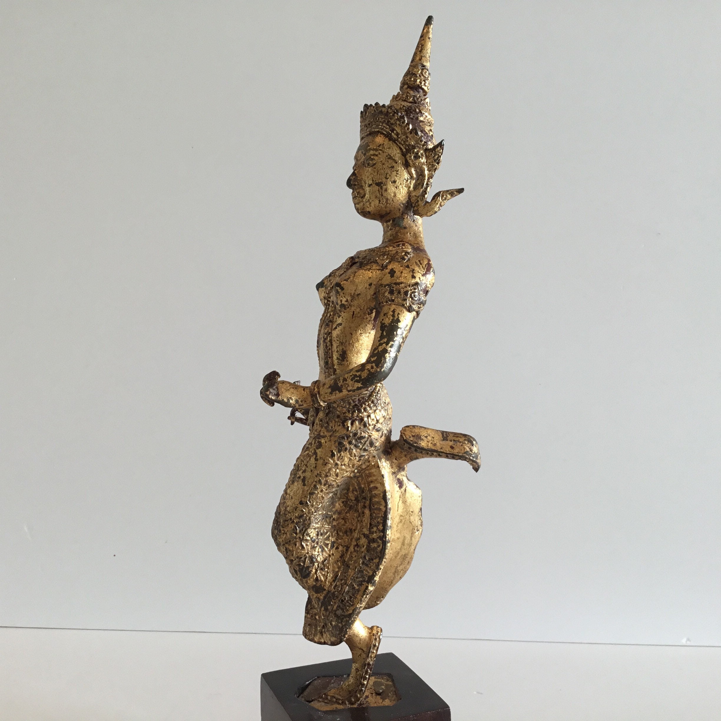 Bronze Statue Theppanom Temple Dancer Thailand 1900s Gilded Sculpture — photo 4 of 11