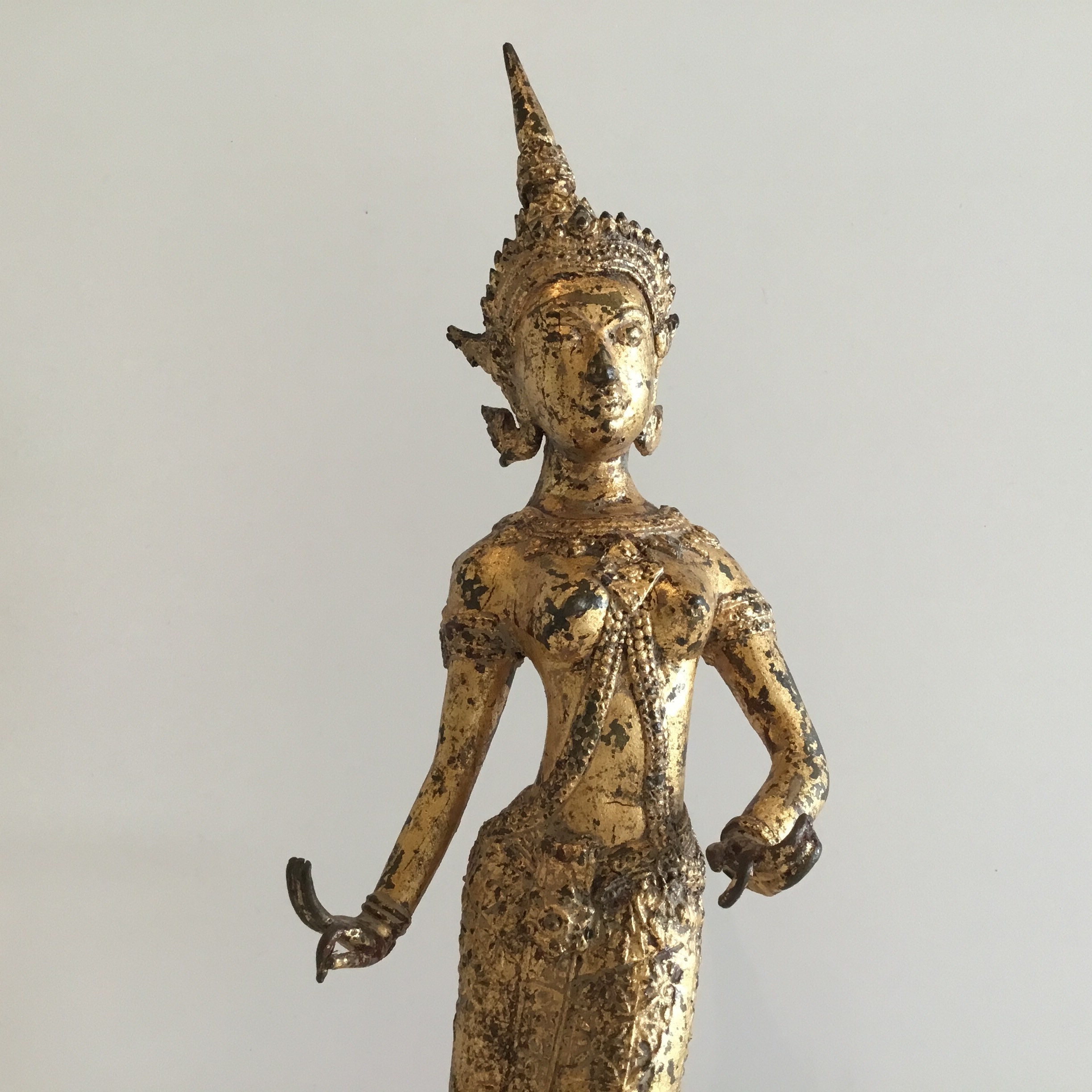 Bronze Statue Theppanom Temple Dancer Thailand 1900s Gilded Sculpture — photo 5 of 11