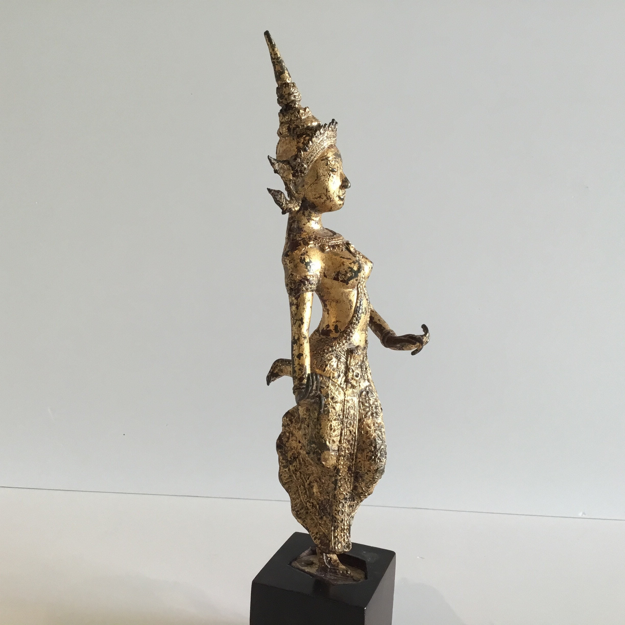 Bronze Statue Theppanom Temple Dancer Thailand 1900s Gilded Sculpture — photo 7 of 11
