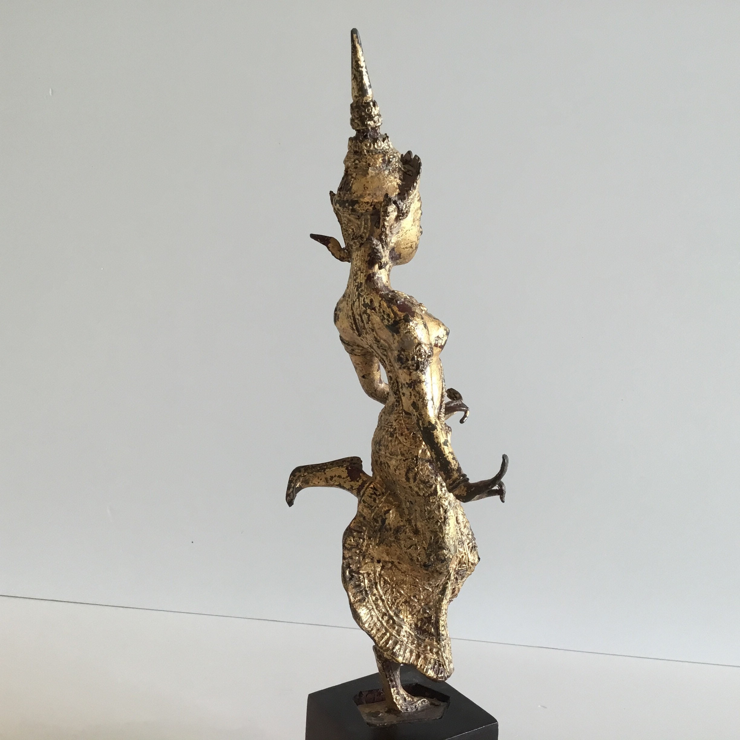 Bronze Statue Theppanom Temple Dancer Thailand 1900s Gilded Sculpture — photo 8 of 11