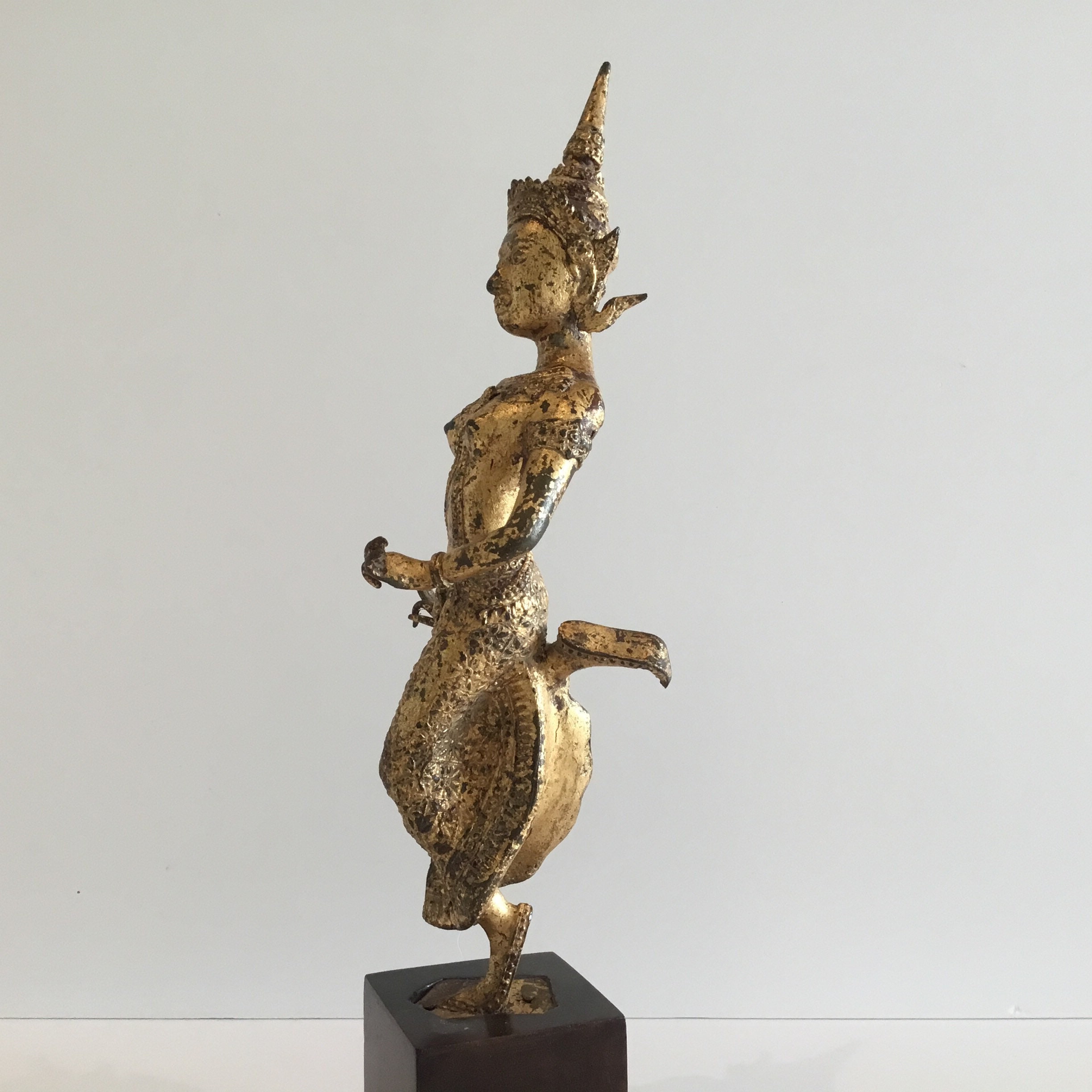 Bronze Statue Theppanom Temple Dancer Thailand 1900s Gilded Sculpture — photo 9 of 11