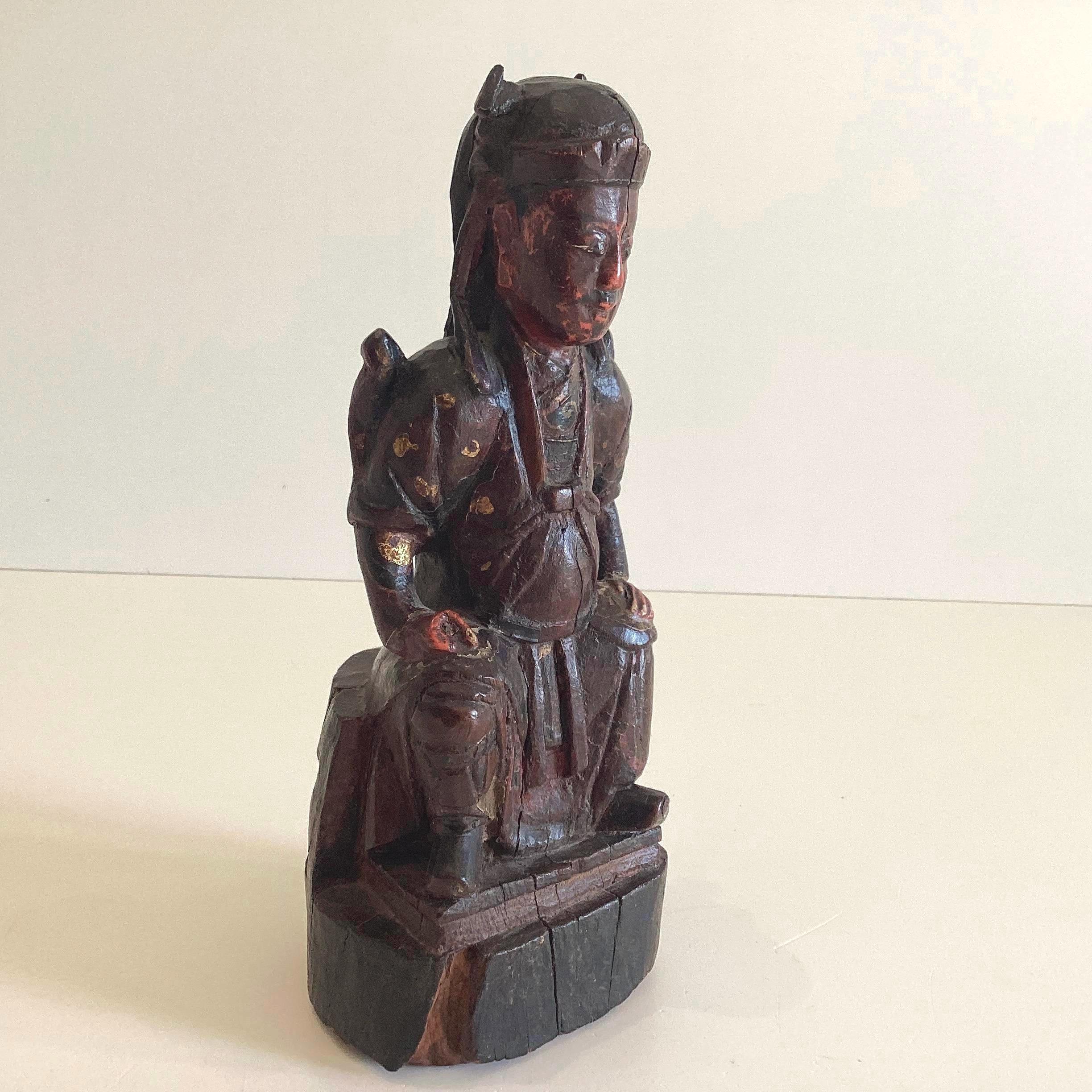 Antique Wooden Statue | Ming Dynasty 1600s Chinese Sculpture, Seated Dignitary Figure — photo 2 of 10