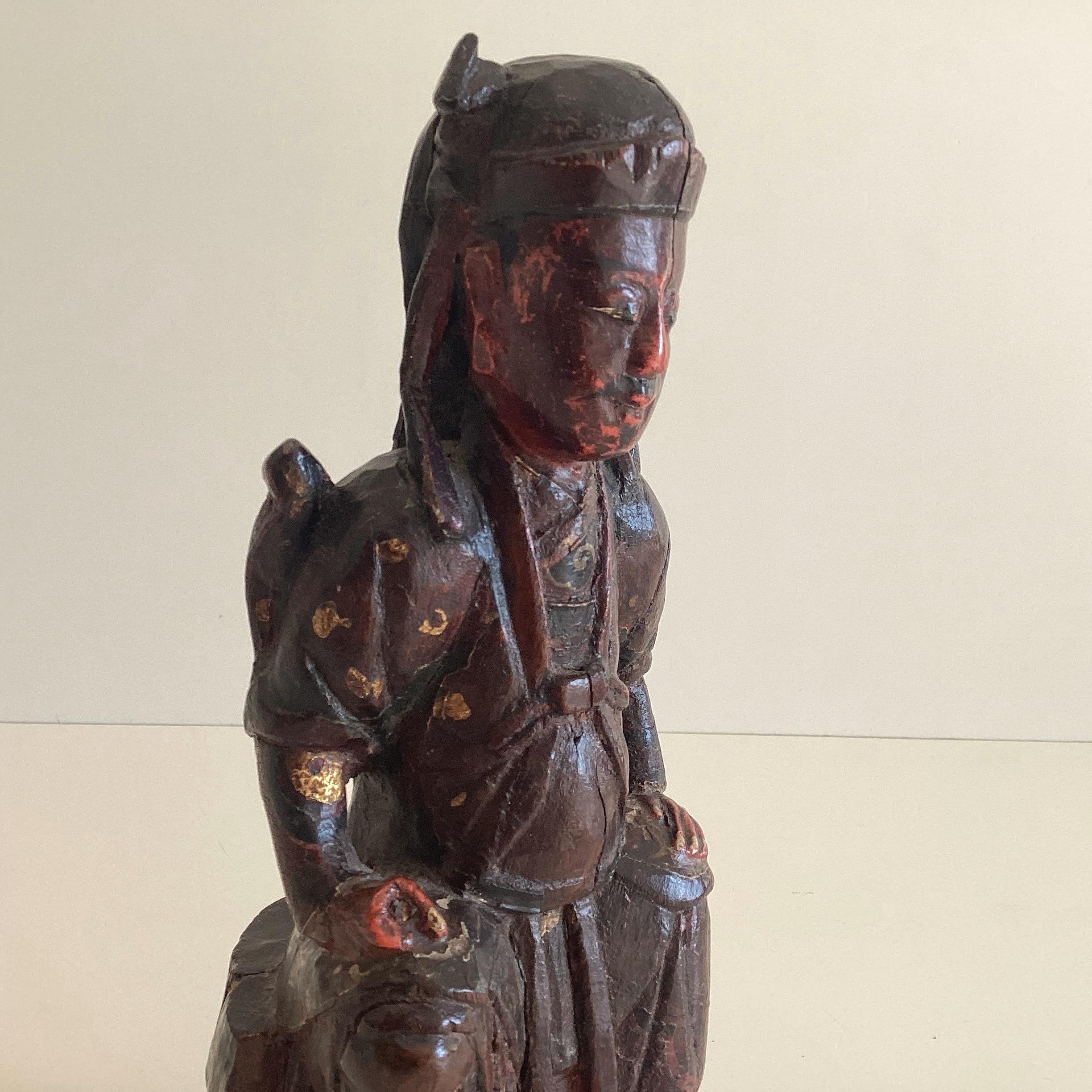 Antique Wooden Statue | Ming Dynasty 1600s Chinese Sculpture, Seated Dignitary Figure — photo 3 of 10