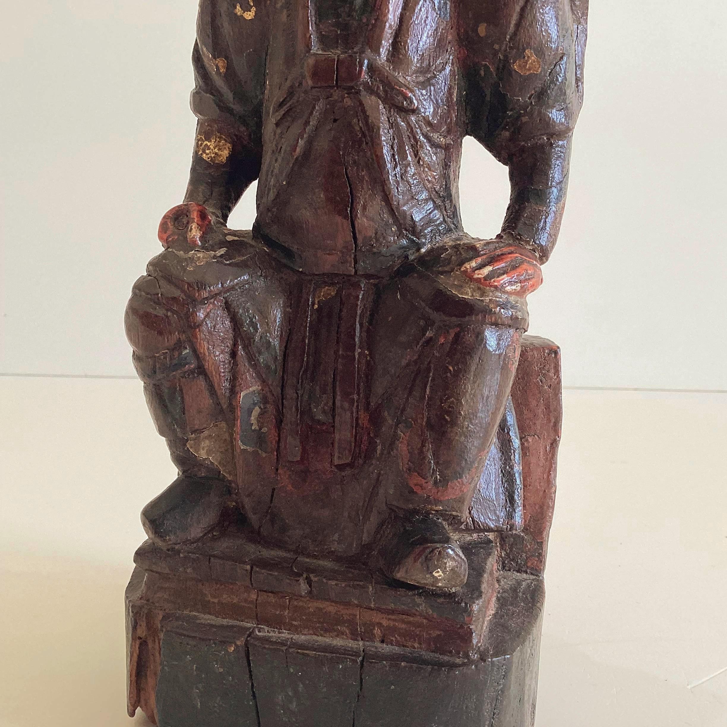 Antique Wooden Statue | Ming Dynasty 1600s Chinese Sculpture, Seated Dignitary Figure — photo 4 of 10