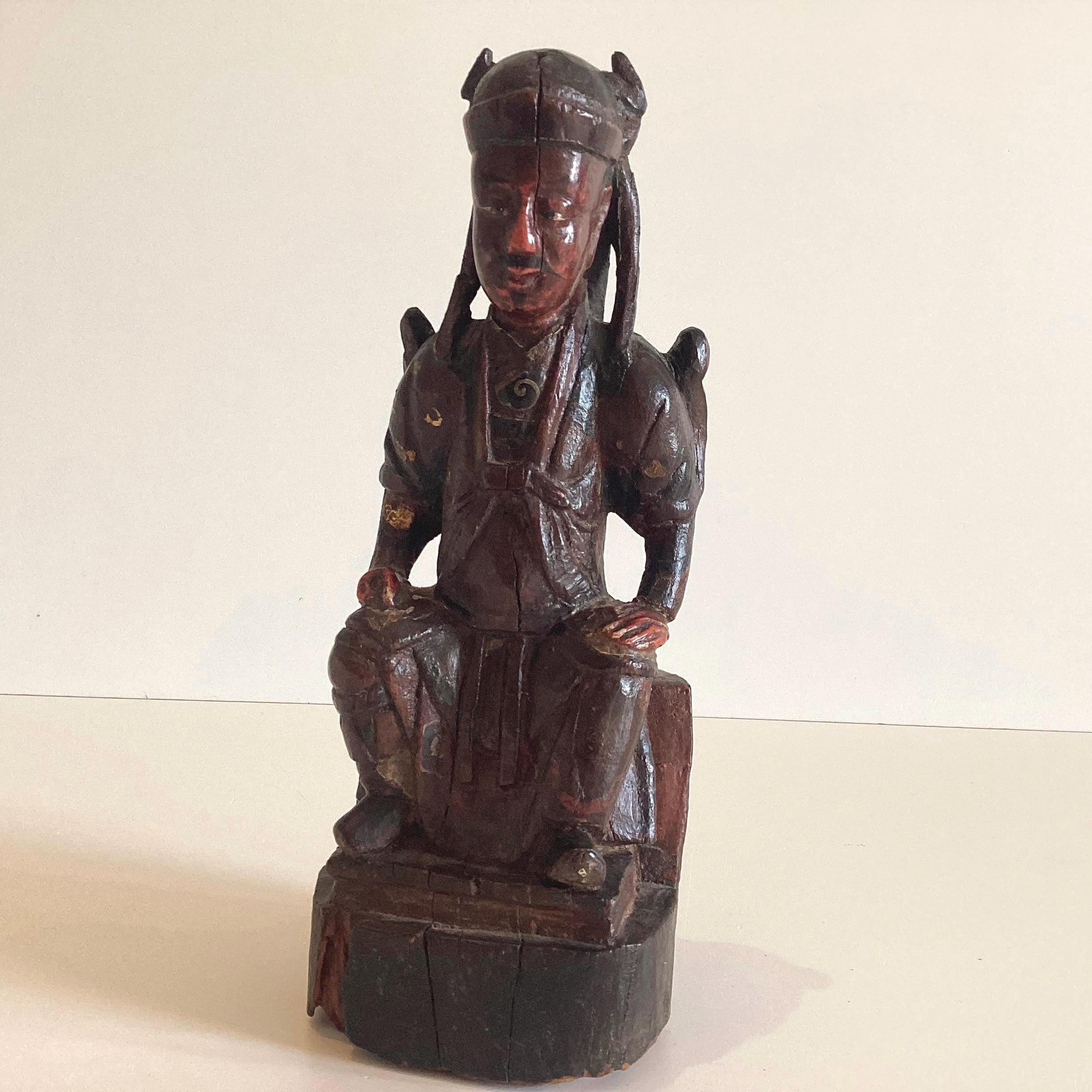 Antique Wooden Statue | Ming Dynasty 1600s Chinese Sculpture, Seated Dignitary Figure — photo 5 of 10