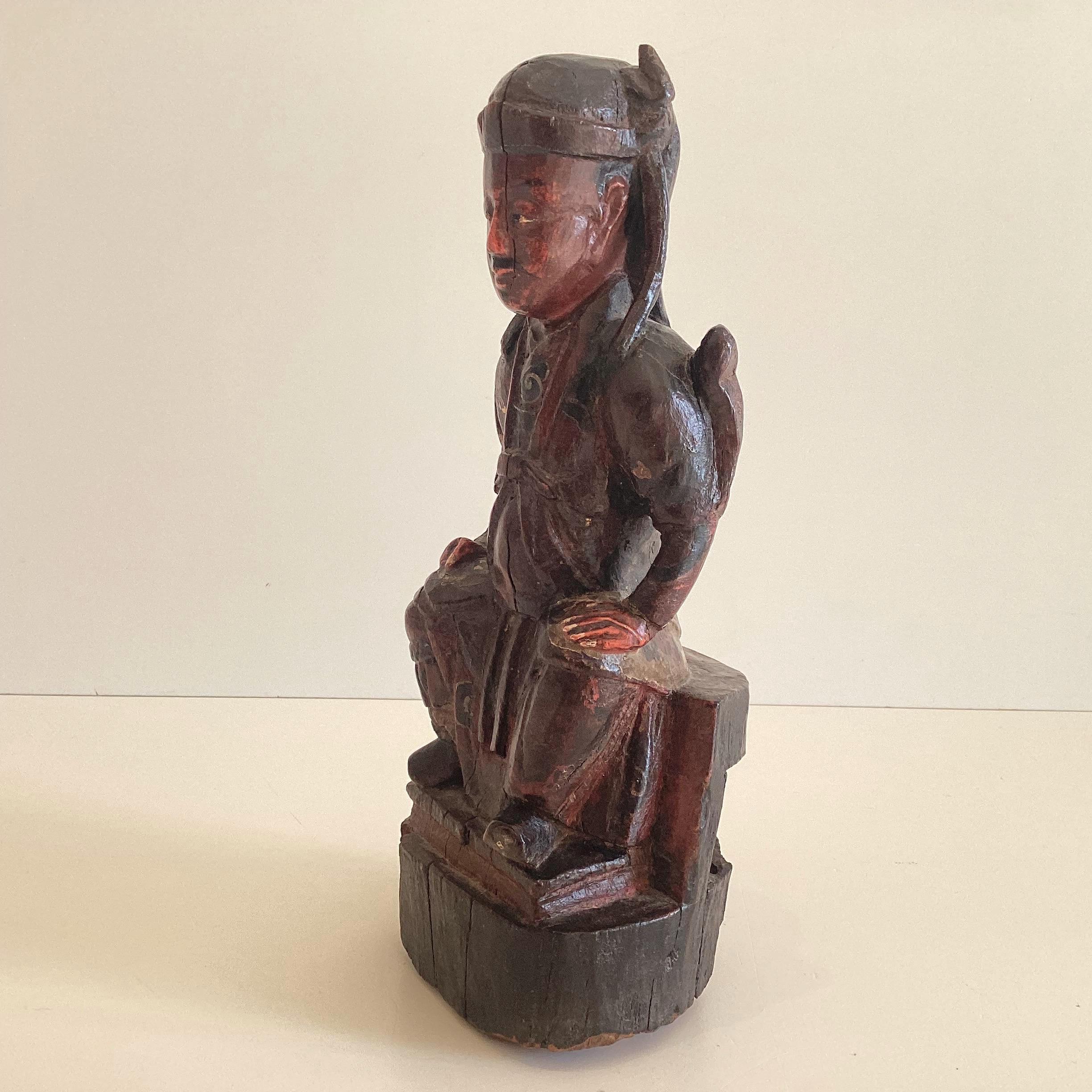 Antique Wooden Statue | Ming Dynasty 1600s Chinese Sculpture, Seated Dignitary Figure — photo 7 of 10