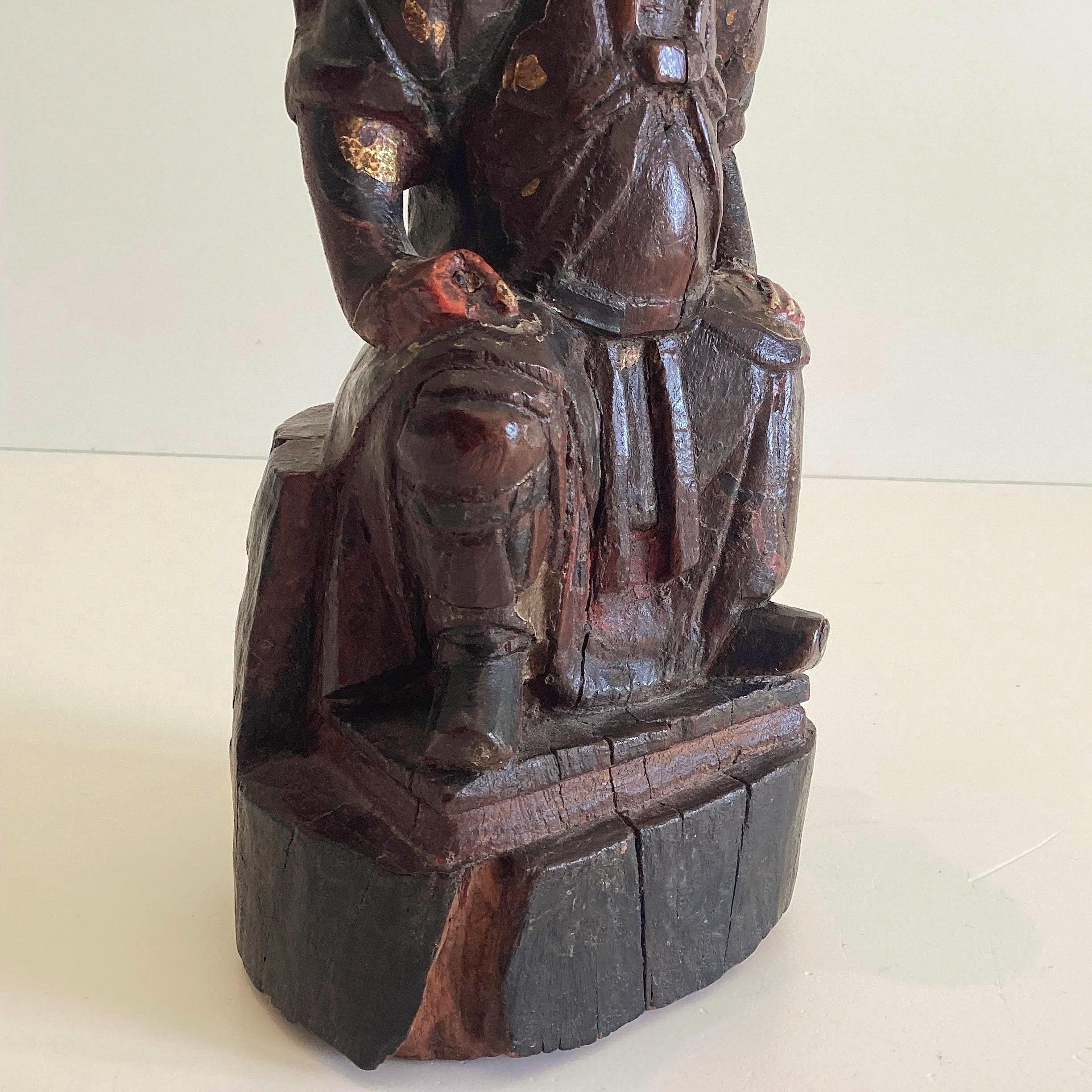 Antique Wooden Statue | Ming Dynasty 1600s Chinese Sculpture, Seated Dignitary Figure — photo 8 of 10