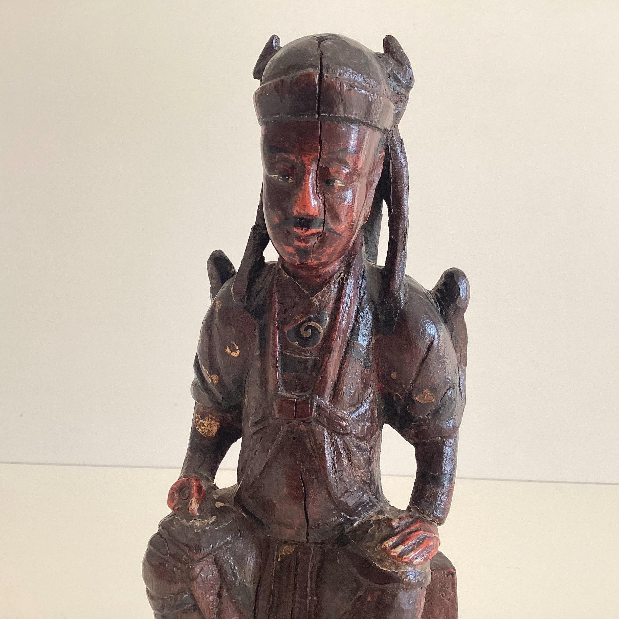 Antique Wooden Statue | Ming Dynasty 1600s Chinese Sculpture, Seated Dignitary Figure — photo 9 of 10
