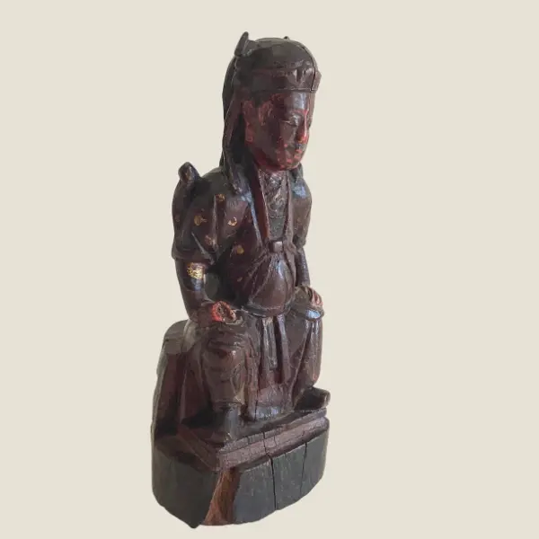 Antique Wooden Statue | Ming Dynasty 1600s Chinese Sculpture, Seated Dignitary Figure