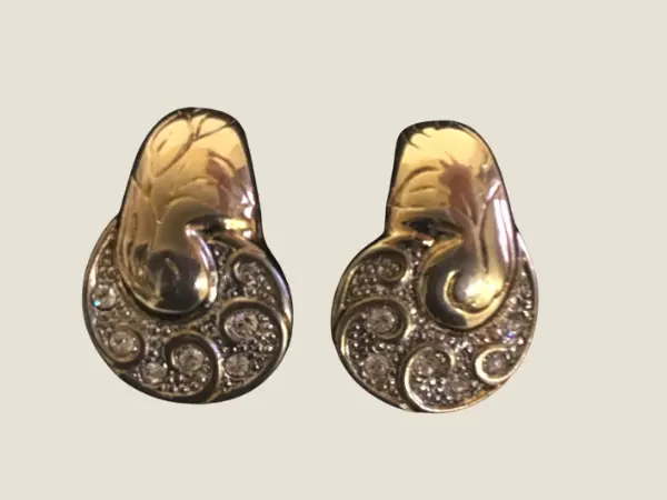 Vintage French Earrings | 1980s Rhinestone Clip-ons, Gold & Rhodium Plated Crystal