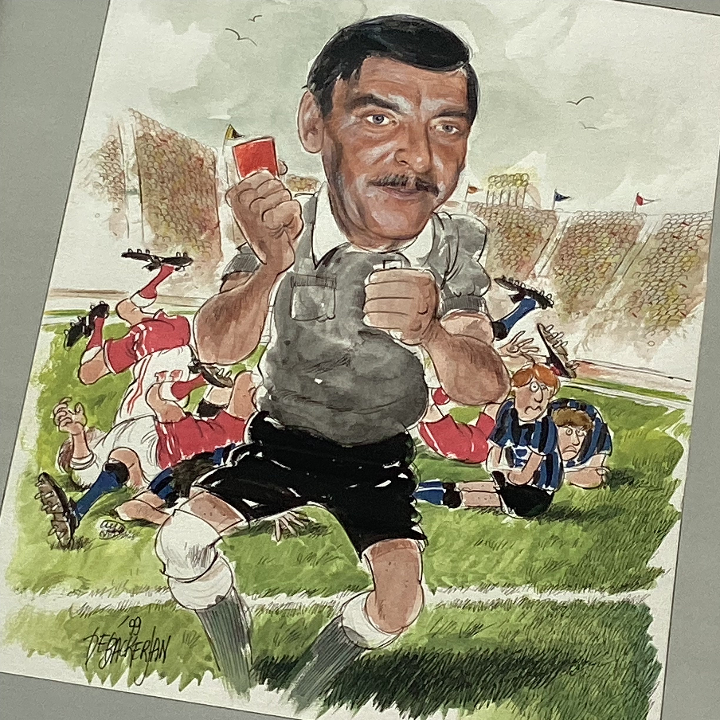 Vintage Art | Caricature 1999  De Backer Jean Belgium, Hand Painted Mixed Media Framed — photo 6 of 8