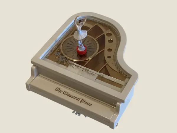Vintage Music Box | Sankio Mechanical Ballerina Piano, White & Gold Jewelry Box