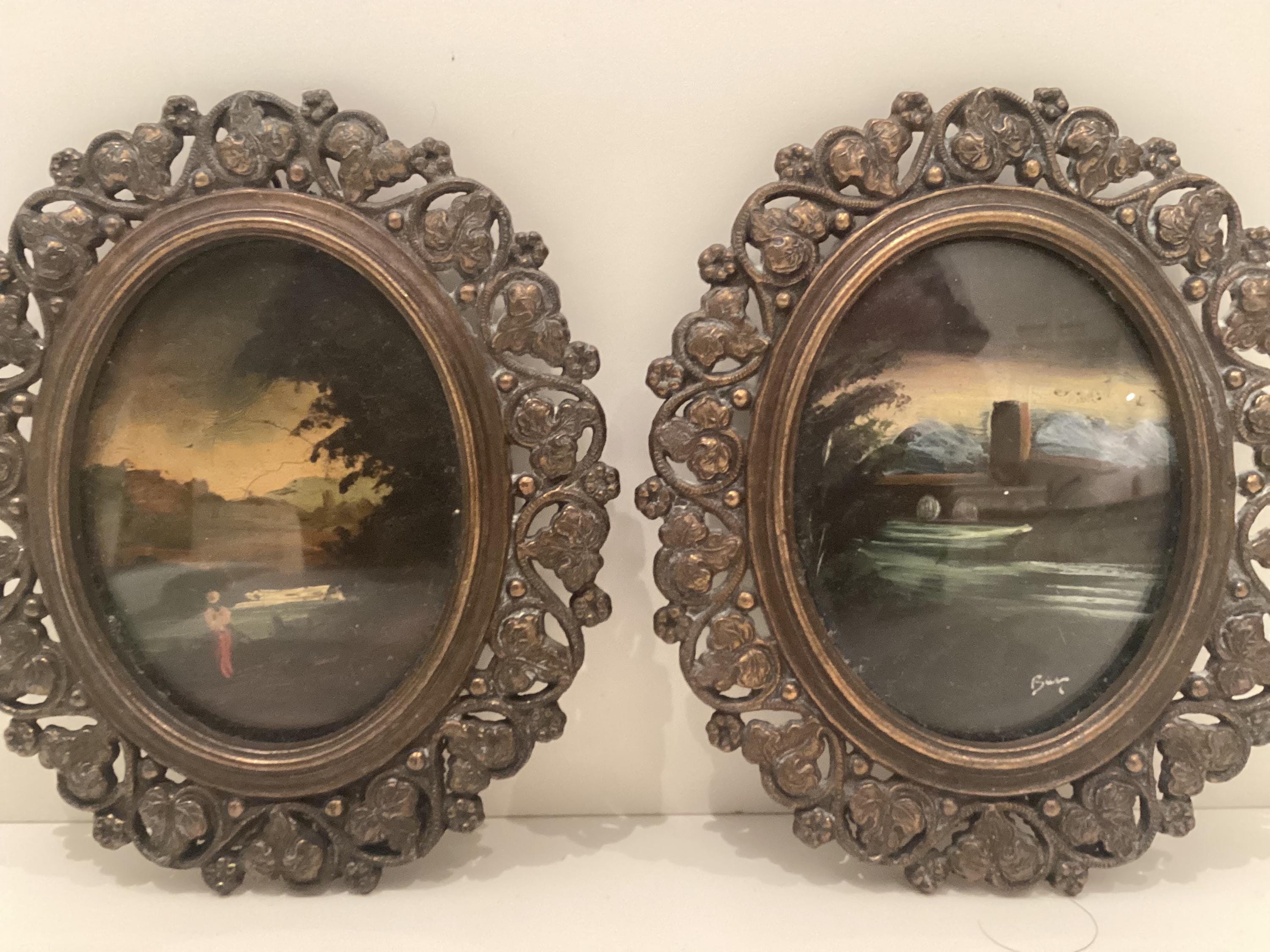Antique Miniature Paintings | Eduard Robert Bary 1800s German Artist, Pair of Oval Landscapes — photo 3 of 8