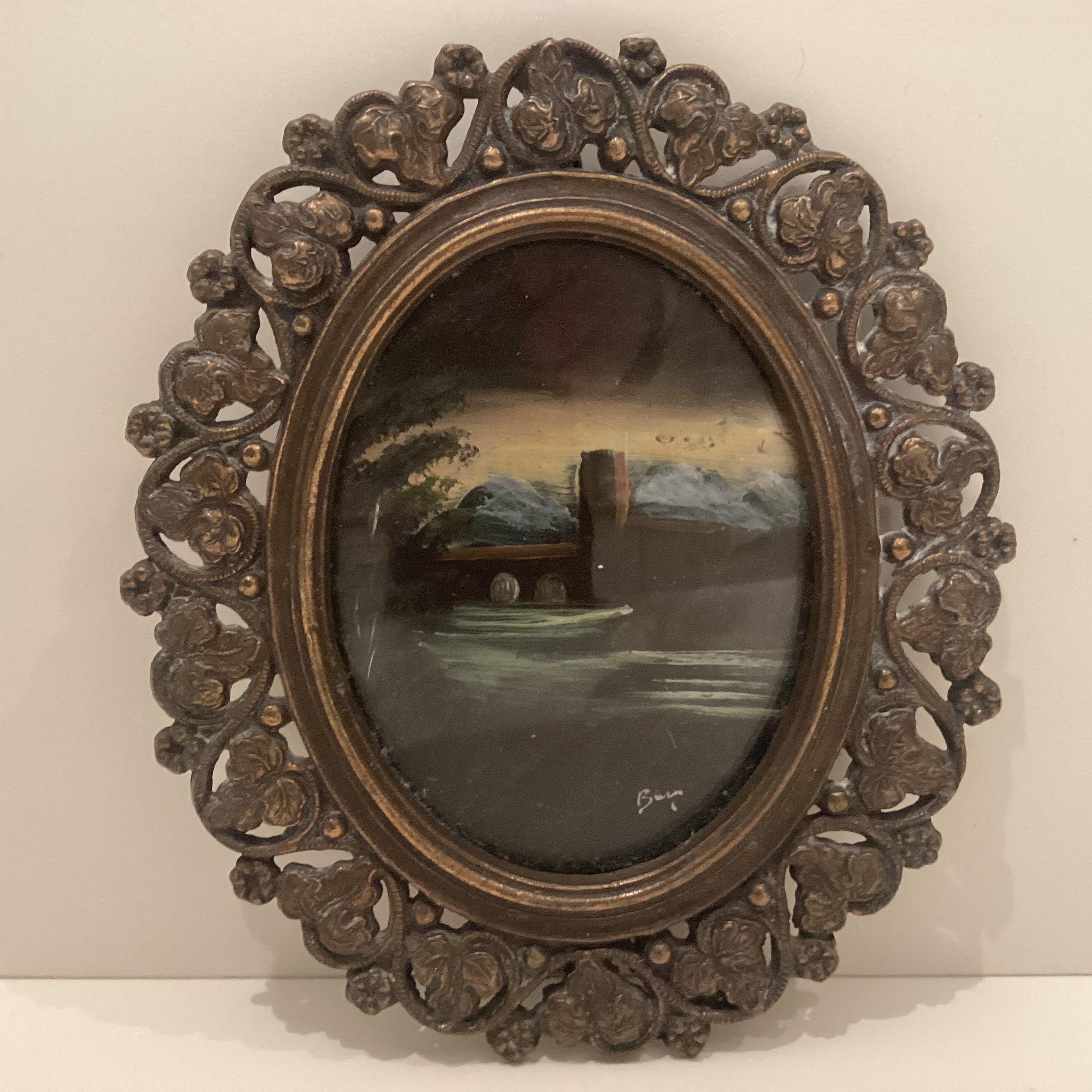Antique Miniature Paintings | Eduard Robert Bary 1800s German Artist, Pair of Oval Landscapes — photo 4 of 8