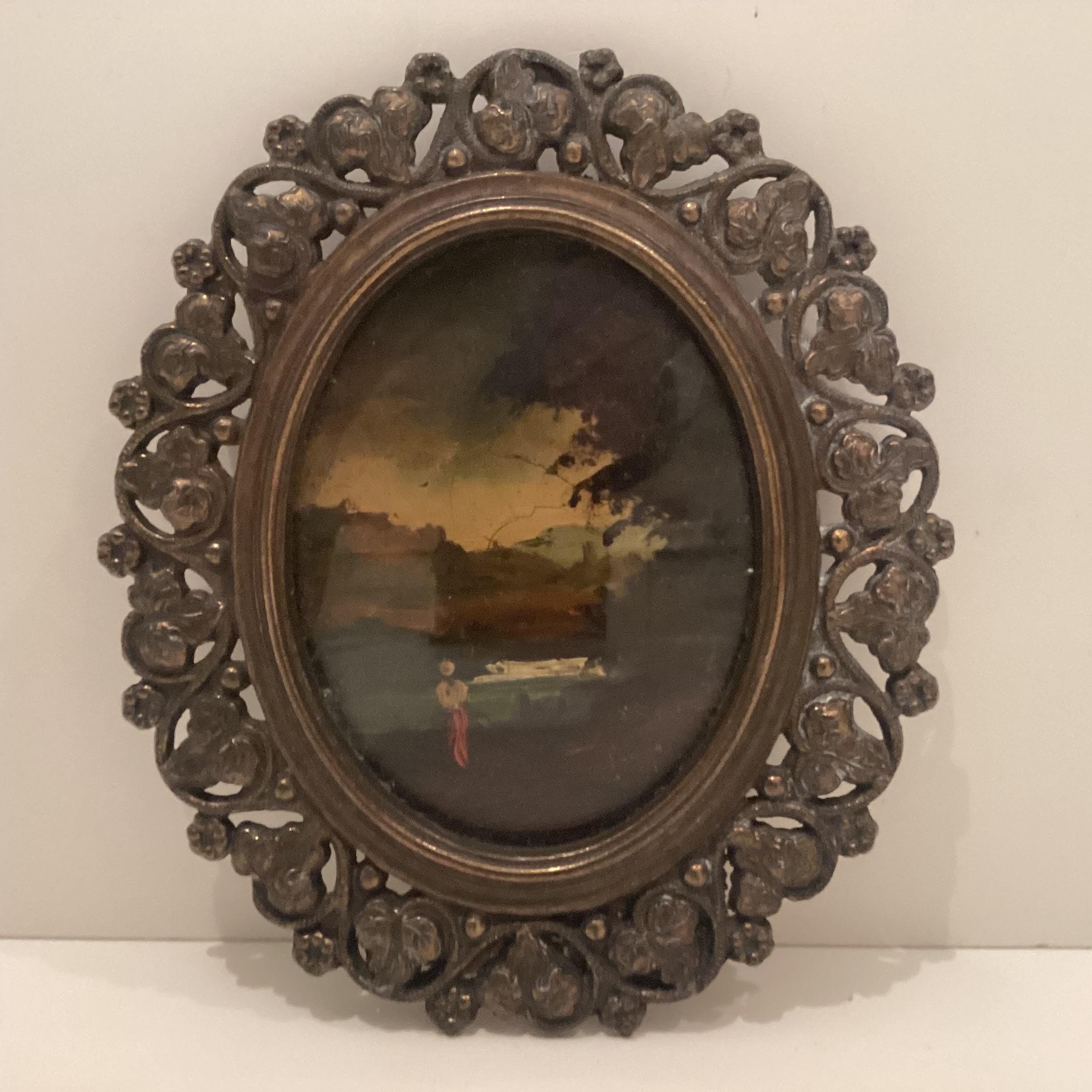 Antique Miniature Paintings | Eduard Robert Bary 1800s German Artist, Pair of Oval Landscapes — photo 5 of 8