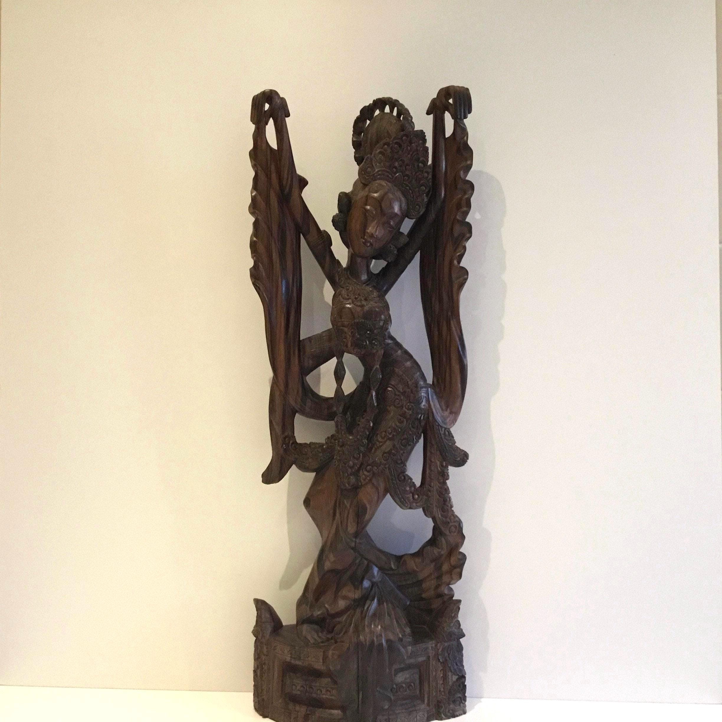 Museum Balinese Sculpture | 1900s Coromandel Wood Dancer, Massive 81cm Collector Piece — photo 2 of 11