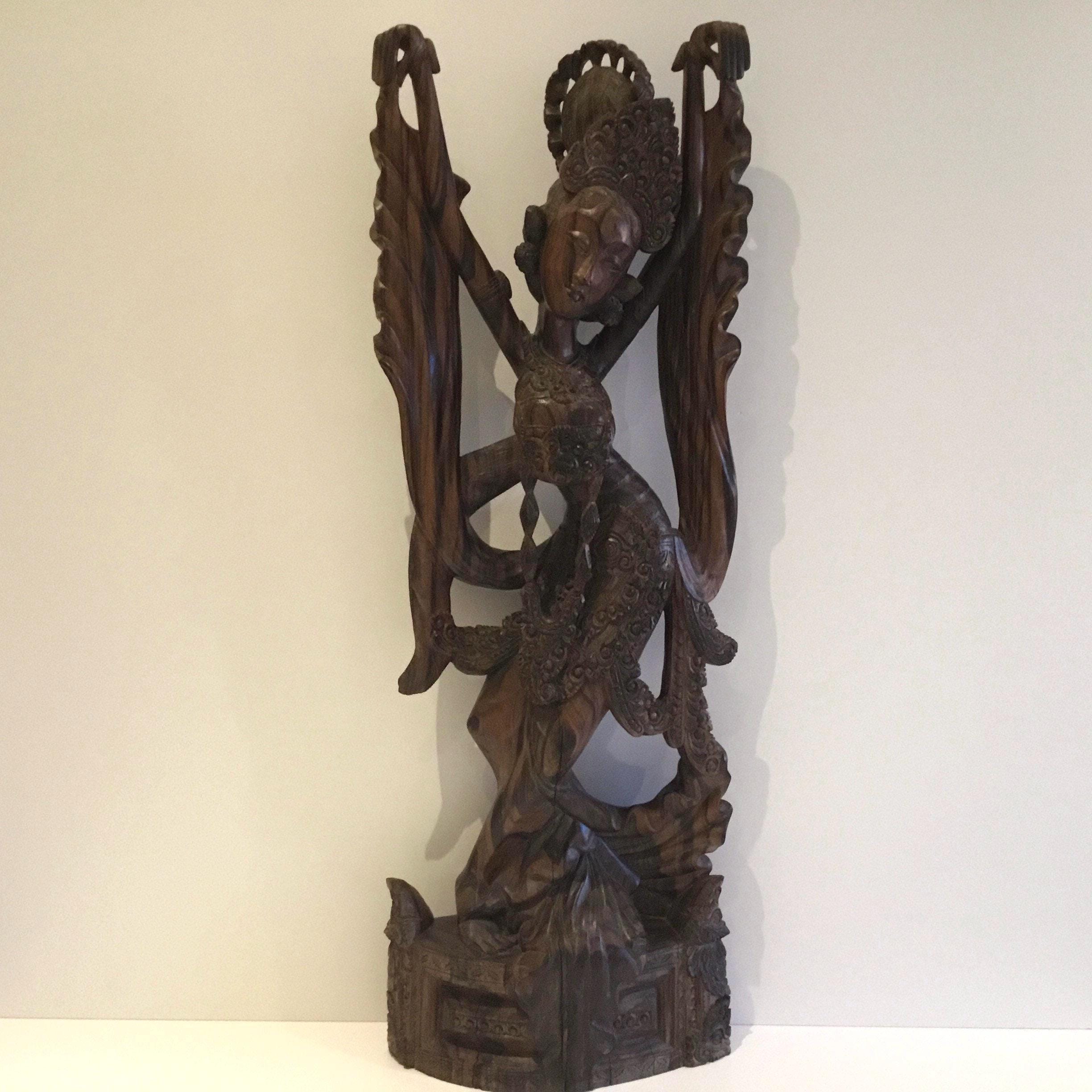 Museum Balinese Sculpture | 1900s Coromandel Wood Dancer, Massive 81cm Collector Piece — photo 3 of 11