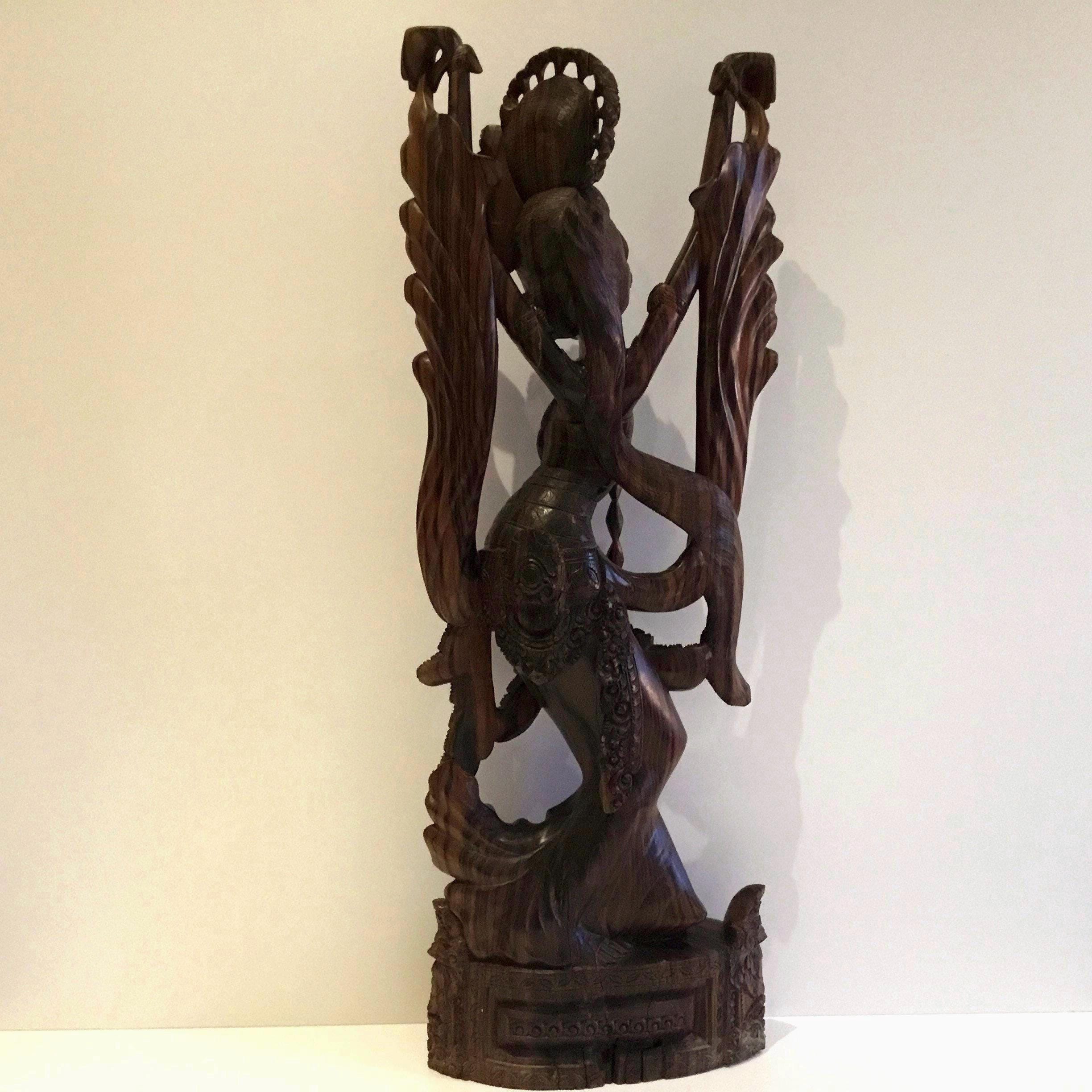 Museum Balinese Sculpture | 1900s Coromandel Wood Dancer, Massive 81cm Collector Piece — photo 4 of 11