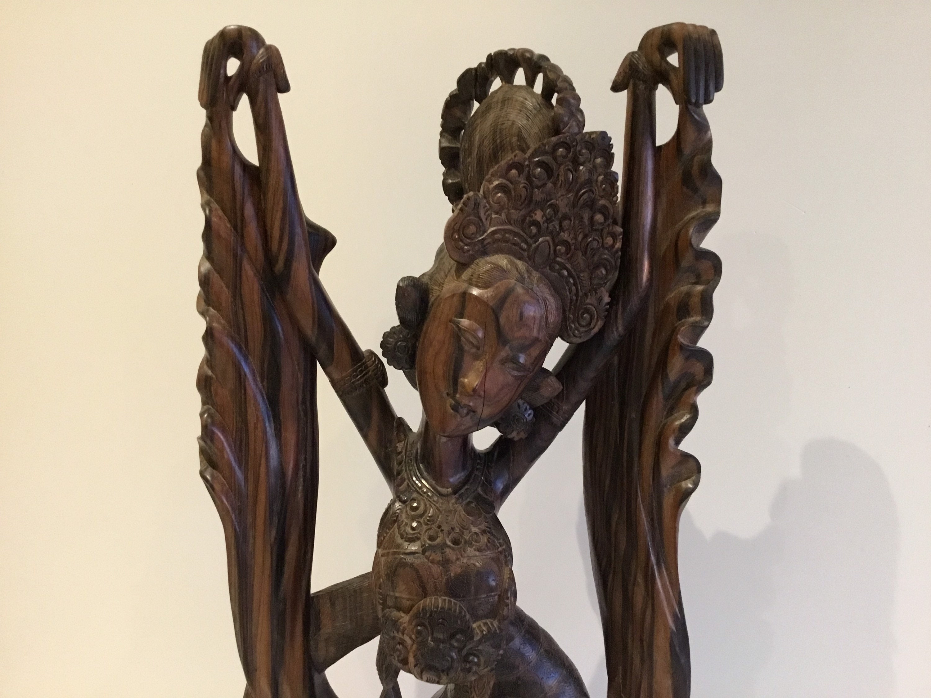 Museum Balinese Sculpture | 1900s Coromandel Wood Dancer, Massive 81cm Collector Piece — photo 5 of 11