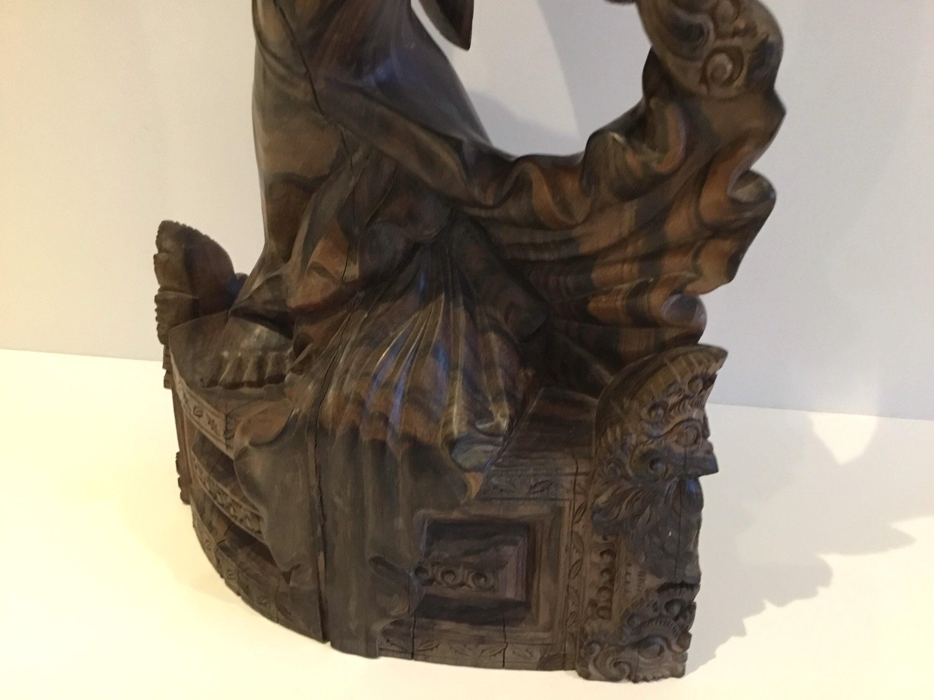Museum Balinese Sculpture | 1900s Coromandel Wood Dancer, Massive 81cm Collector Piece — photo 10 of 11